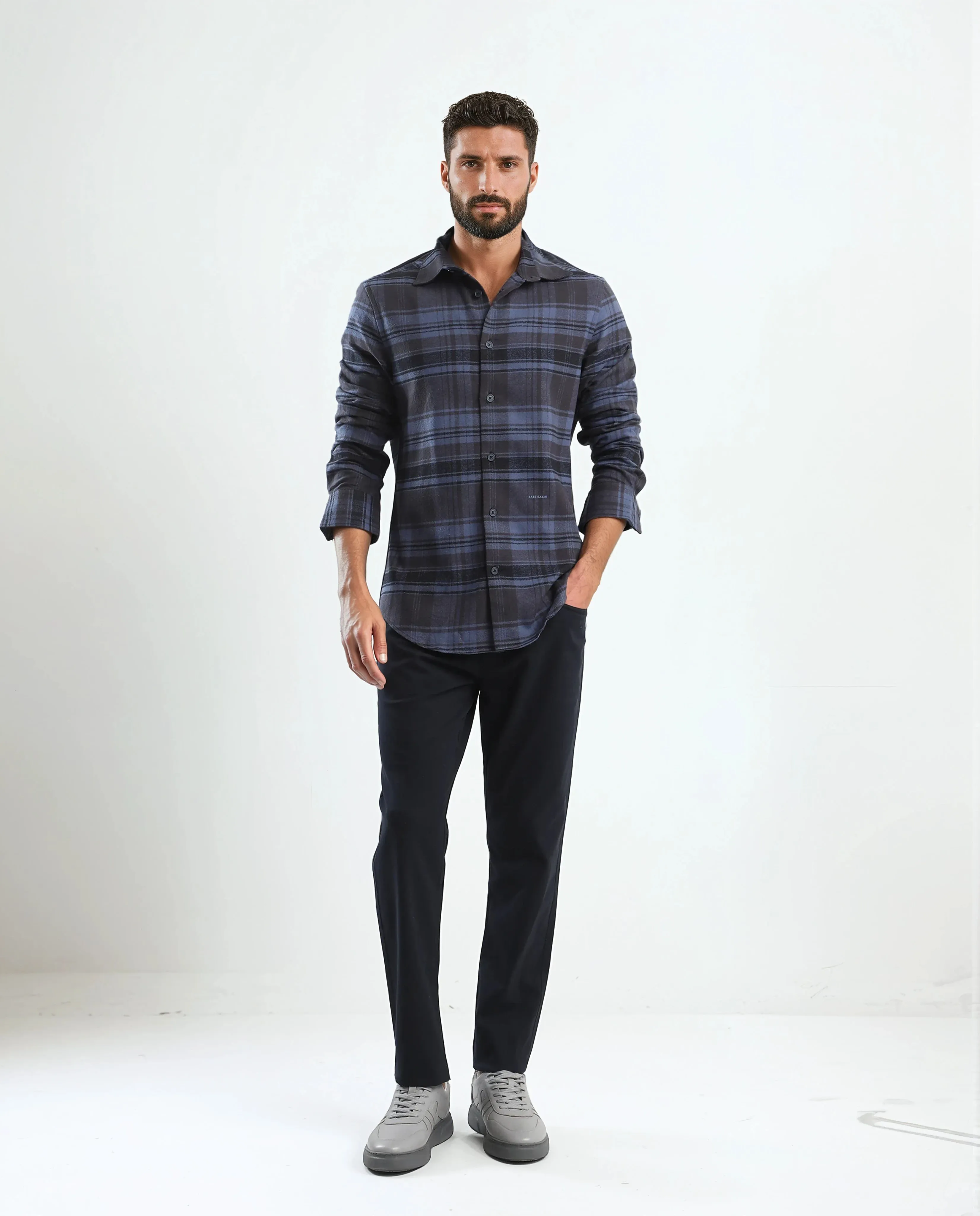Rare Rabbit Men's Ricl Blue Cotton Checked Print Regular Fit Full Sleeve Collared Shirt - Image 2