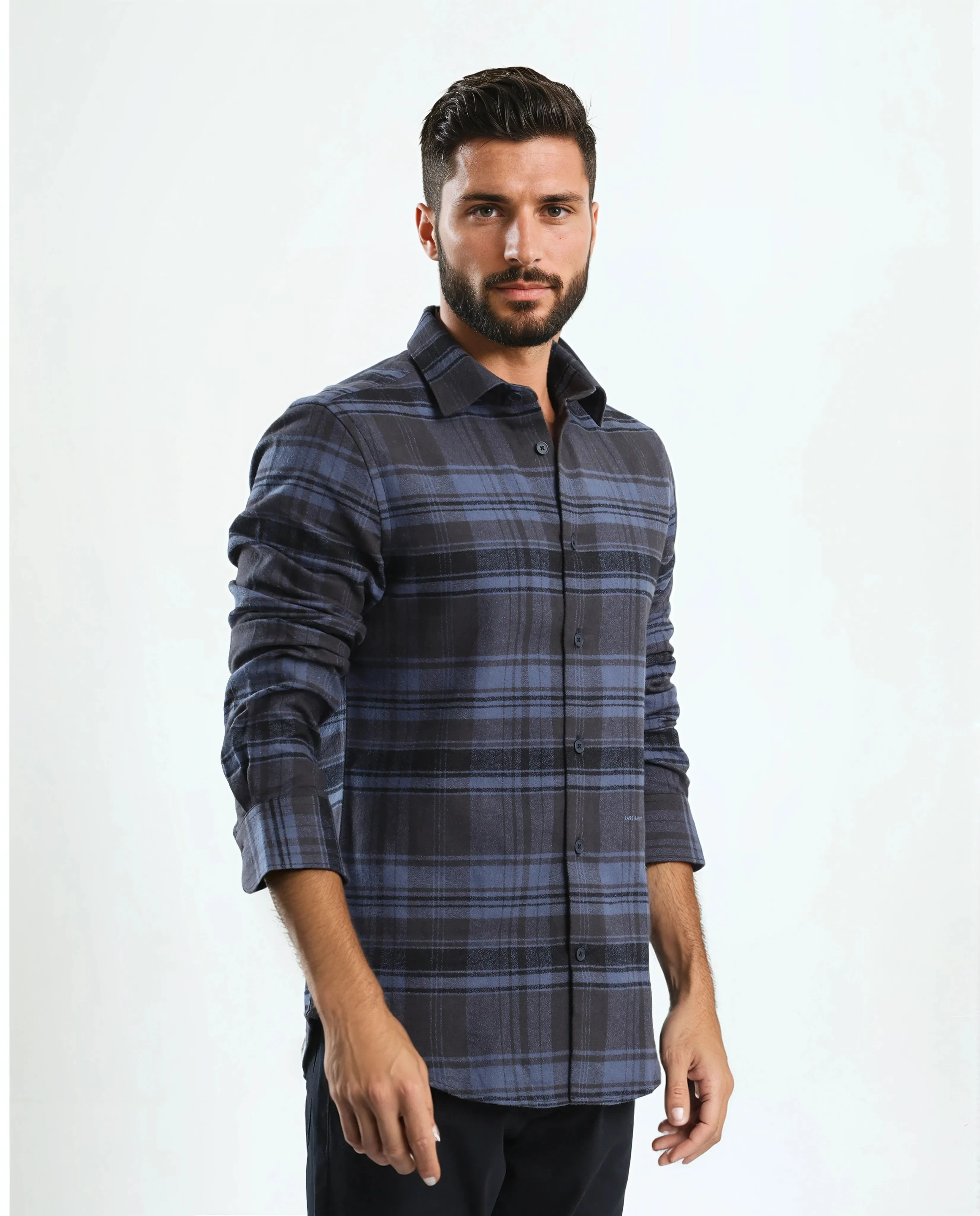 Rare Rabbit Men's Ricl Blue Cotton Checked Print Regular Fit Full Sleeve Collared Shirt - Image 4