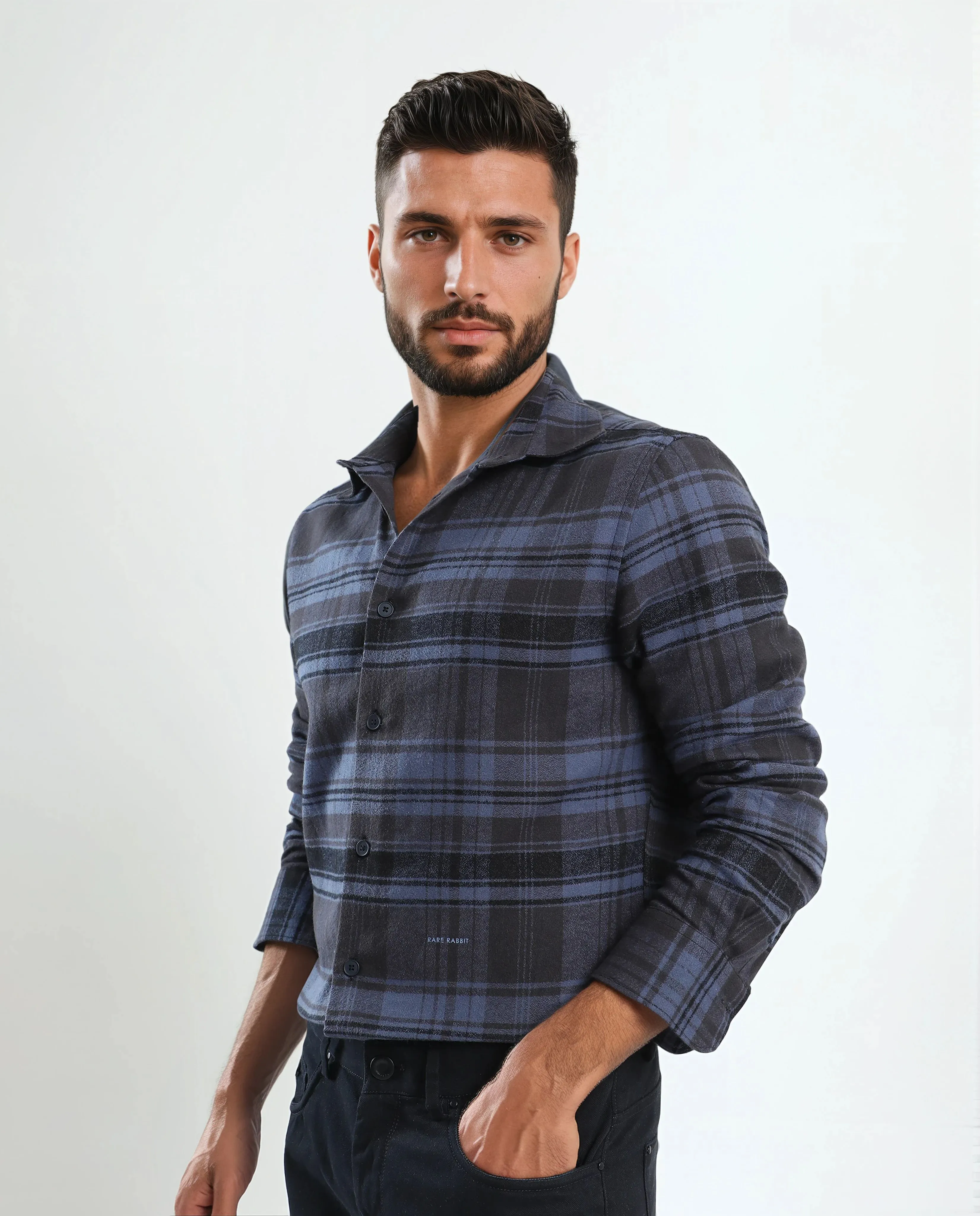 Rare Rabbit Men's Ricl Blue Cotton Checked Print Regular Fit Full Sleeve Collared Shirt - Image 5