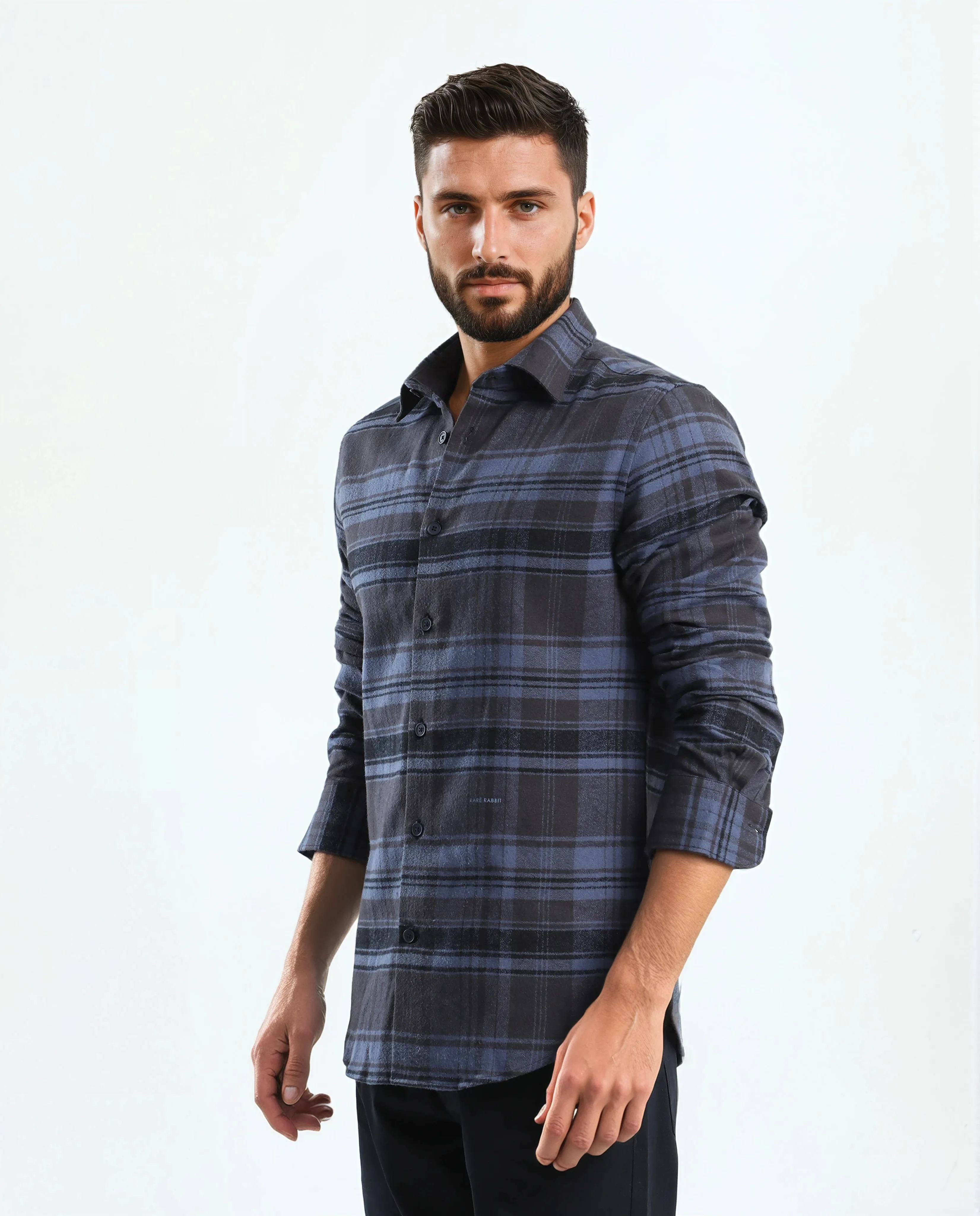 Rare Rabbit Men's Ricl Blue Cotton Checked Print Regular Fit Full Sleeve Collared Shirt - Image 6
