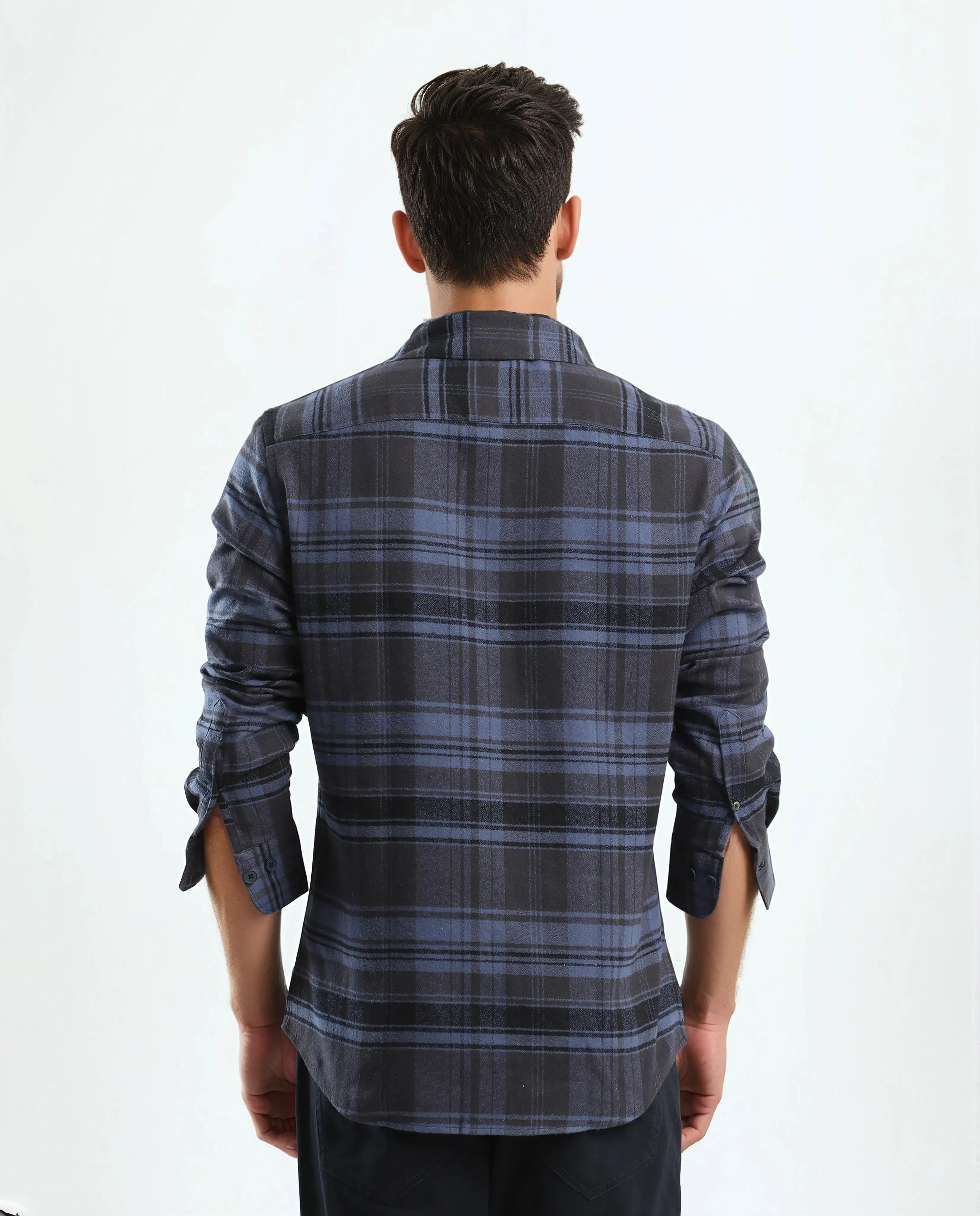Rare Rabbit Men's Ricl Blue Cotton Checked Print Regular Fit Full Sleeve Collared Shirt - Image 7