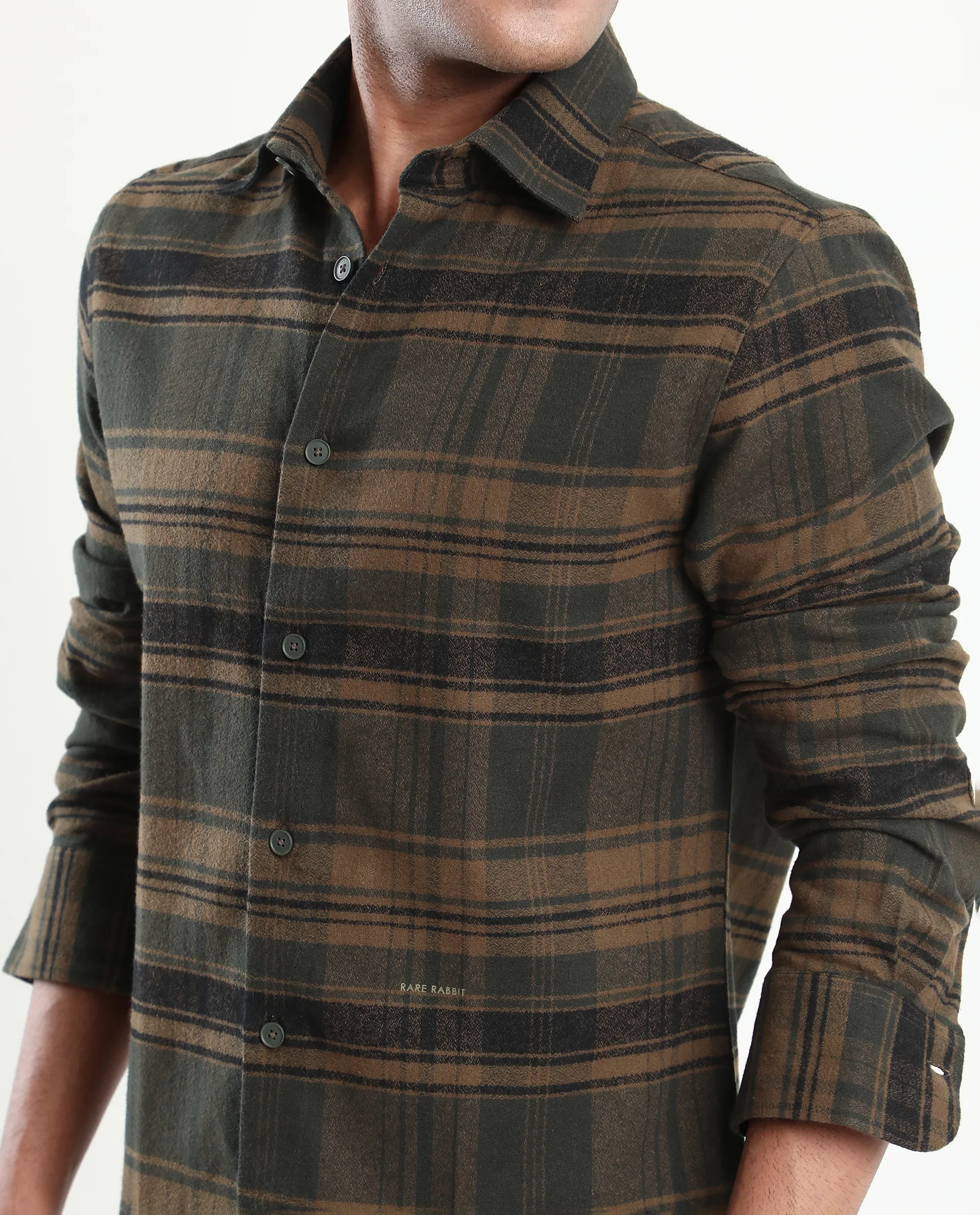 Rare Rabbit Men's Ricl Brown Cotton Checked Print Regular Fit Full Sleeve Collared Shirt - Image 3
