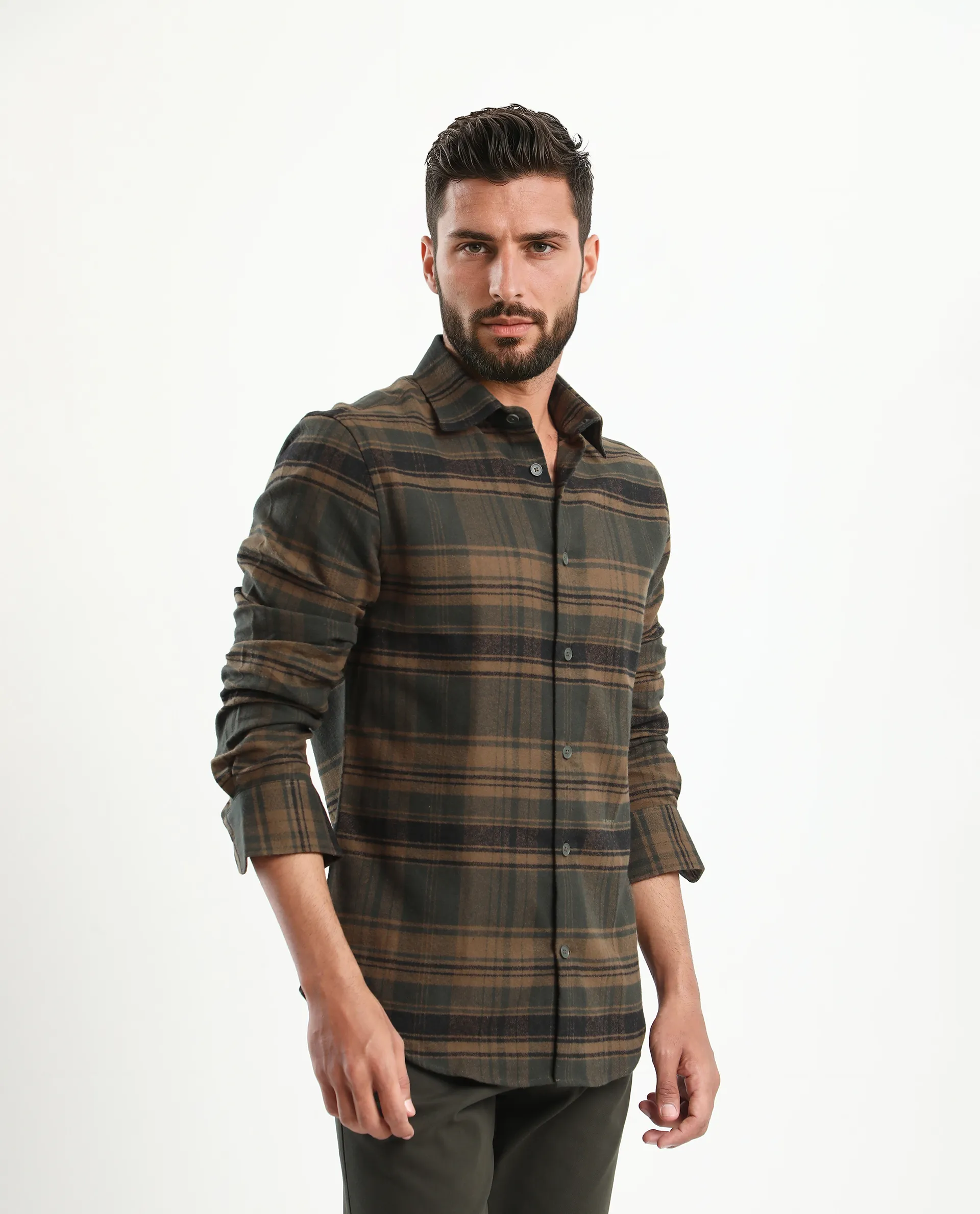 Rare Rabbit Men's Ricl Brown Cotton Checked Print Regular Fit Full Sleeve Collared Shirt - Image 4