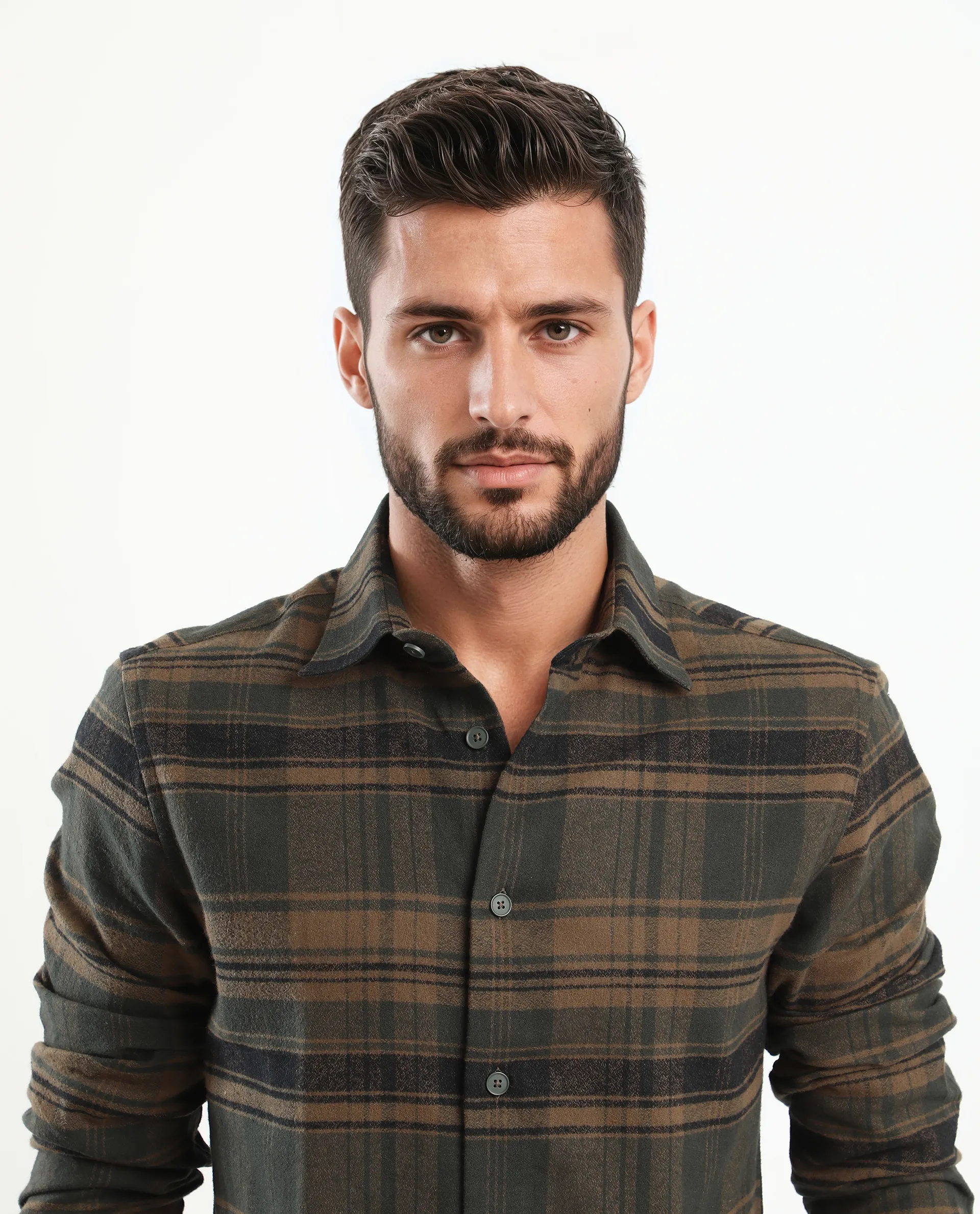 Rare Rabbit Men's Ricl Brown Cotton Checked Print Regular Fit Full Sleeve Collared Shirt - Image 5