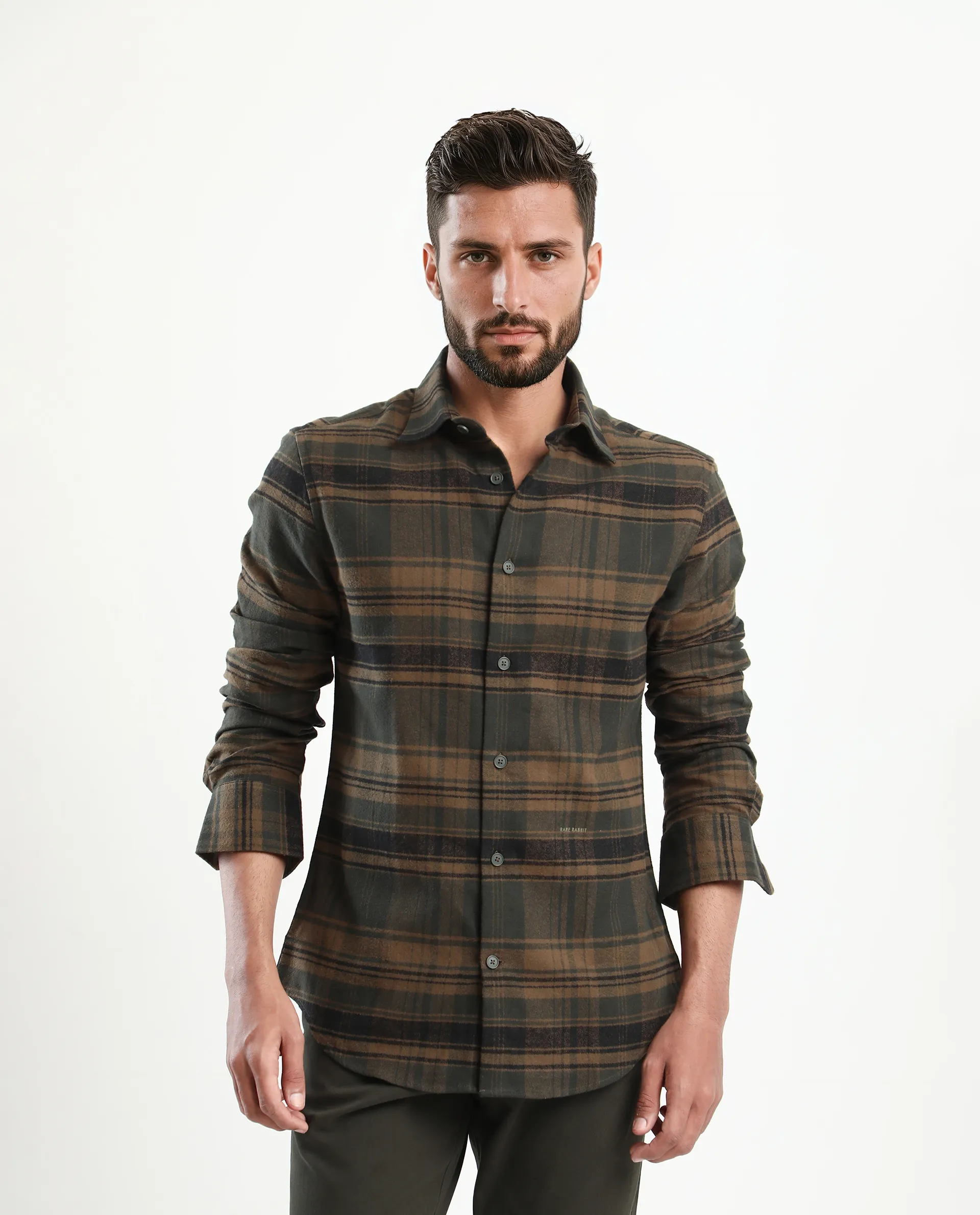 Rare Rabbit Men's Ricl Brown Cotton Checked Print Regular Fit Full Sleeve Collared Shirt - Image 6