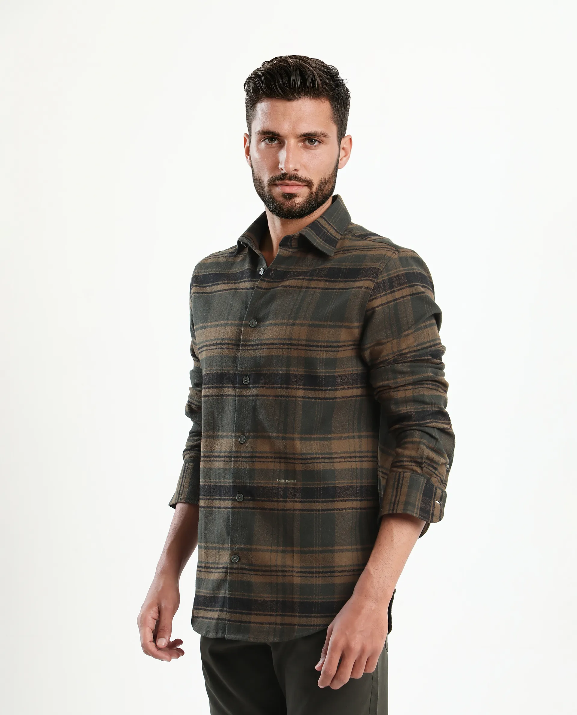 Rare Rabbit Men's Ricl Brown Cotton Checked Print Regular Fit Full Sleeve Collared Shirt - Image 7