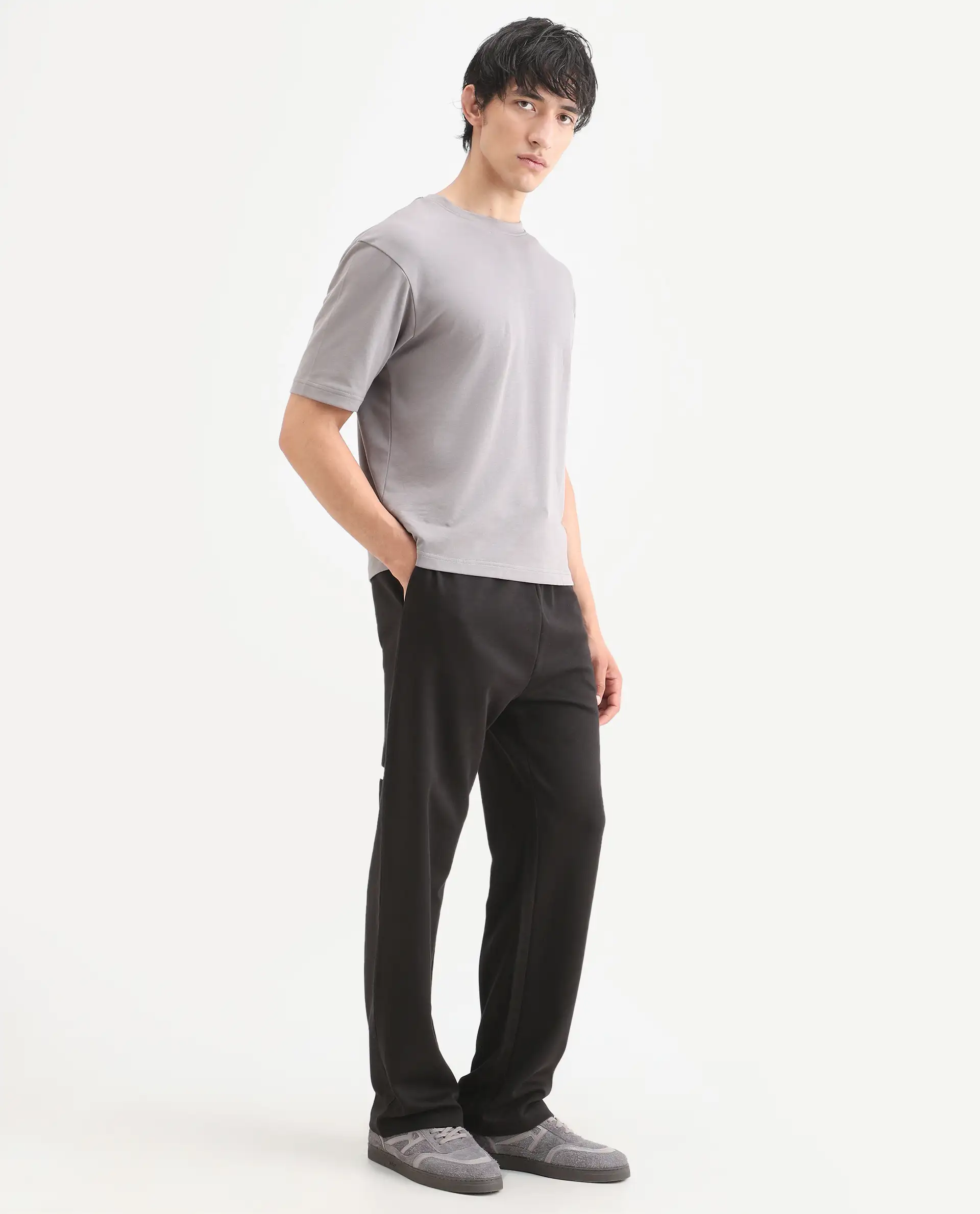 Rare Rabbit Men's Ricot-B Black Cotton Blend Printed Regular Fit Track Pant - Image 7