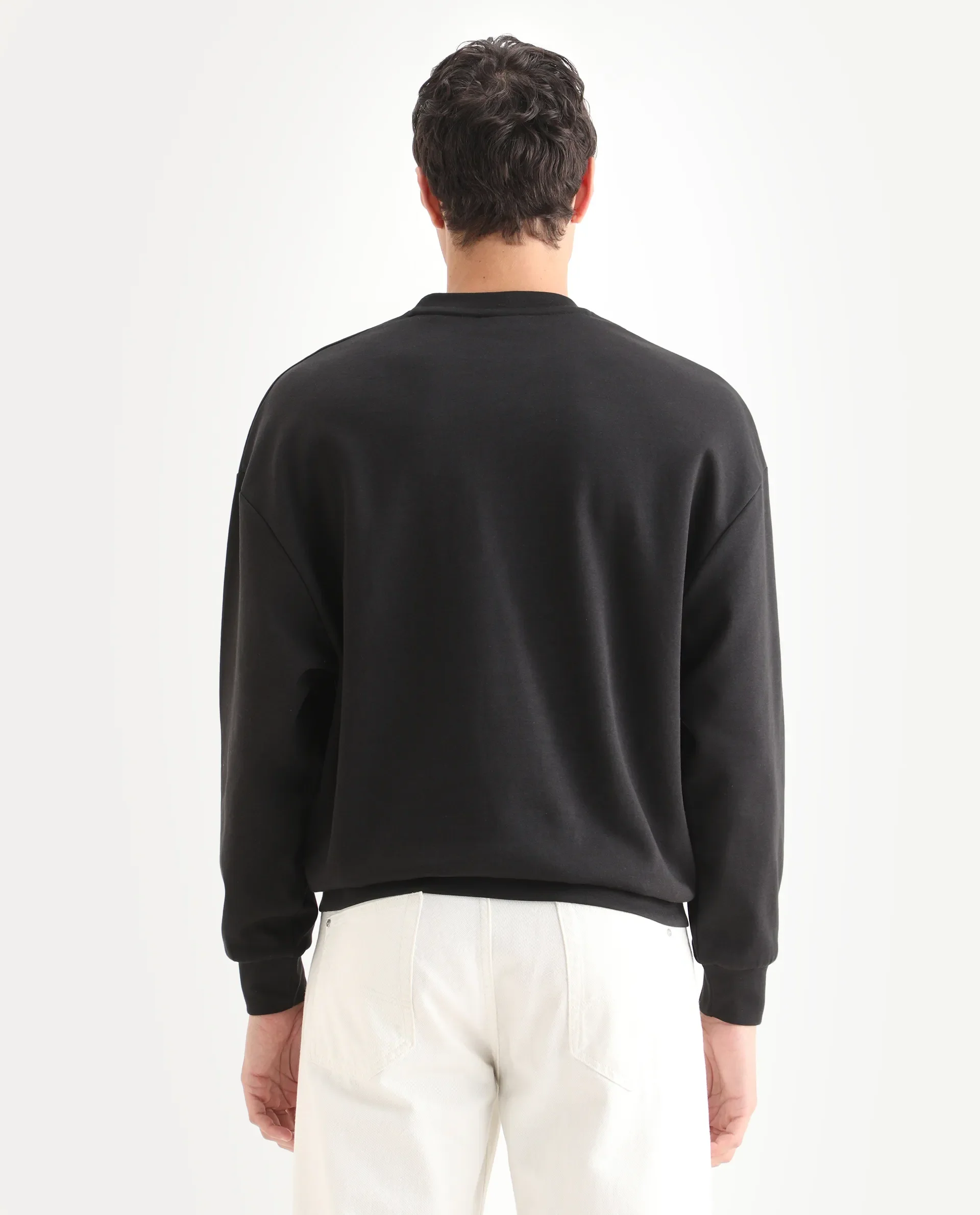 Rare Rabbit Men's Ricot Black Cotton Blend Typography Print Boxy Fit Full Sleeve Crew Neck Sweatshirt - Image 7