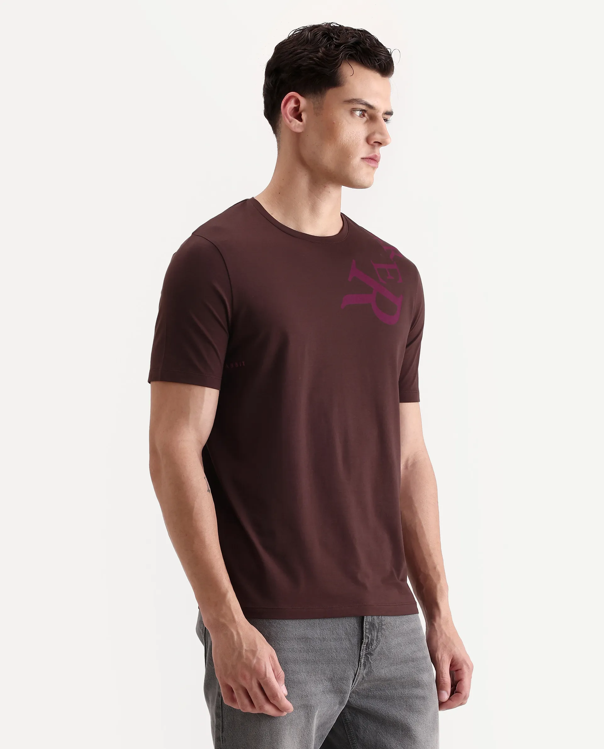 Rare Rabbit Men's Rida Dark Brown Cotton Blend Fabric Crew Neck Regular Graphic Print T-Shirt - Image 6