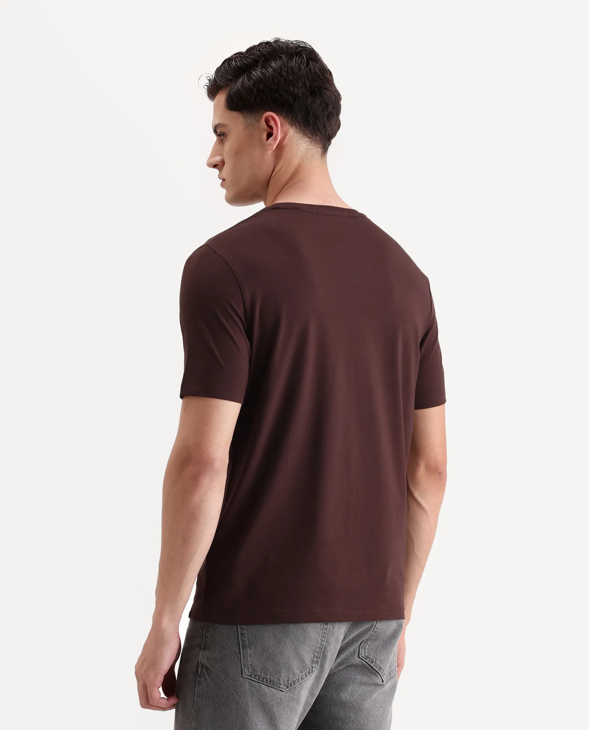 Rare Rabbit Men's Rida Dark Brown Cotton Blend Fabric Crew Neck Regular Graphic Print T-Shirt - Image 7
