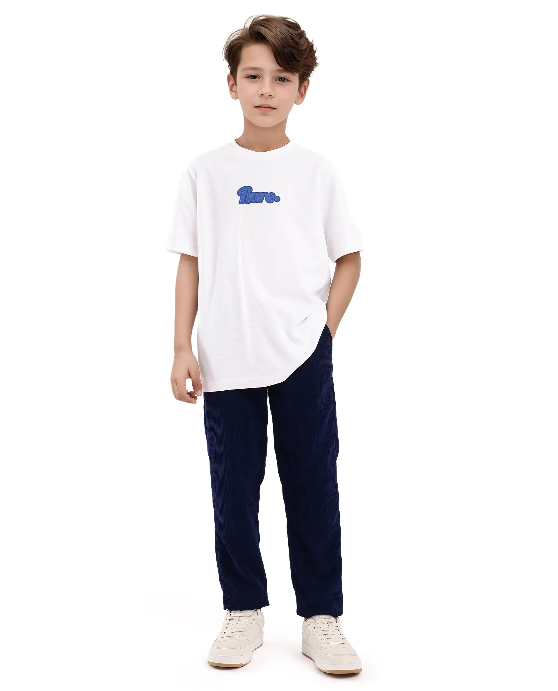 Rare Ones Kids Ride White Cotton Half Sleeves Crew Neck Oversized Fit Towel Embroidery T-Shirt - Image 3