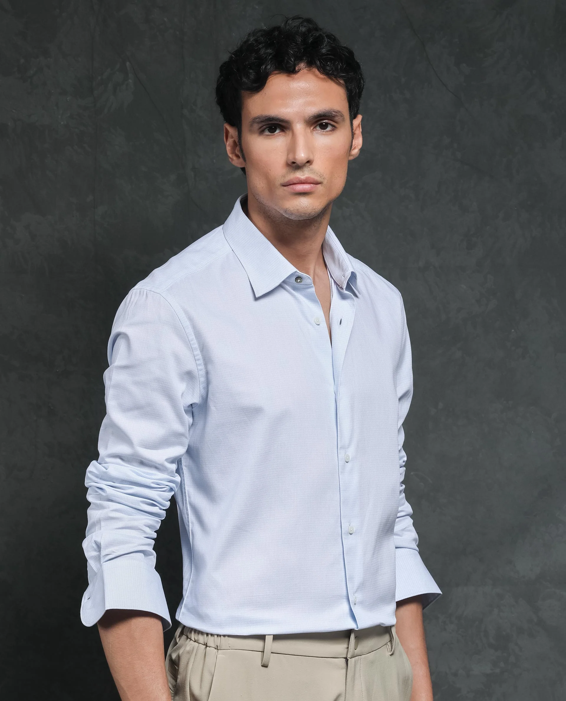 Rare Rabbit Men's Ridge Light Blue Cotton Checked Print Tailored Fit Full Sleeve Collared Shirt - Image 6