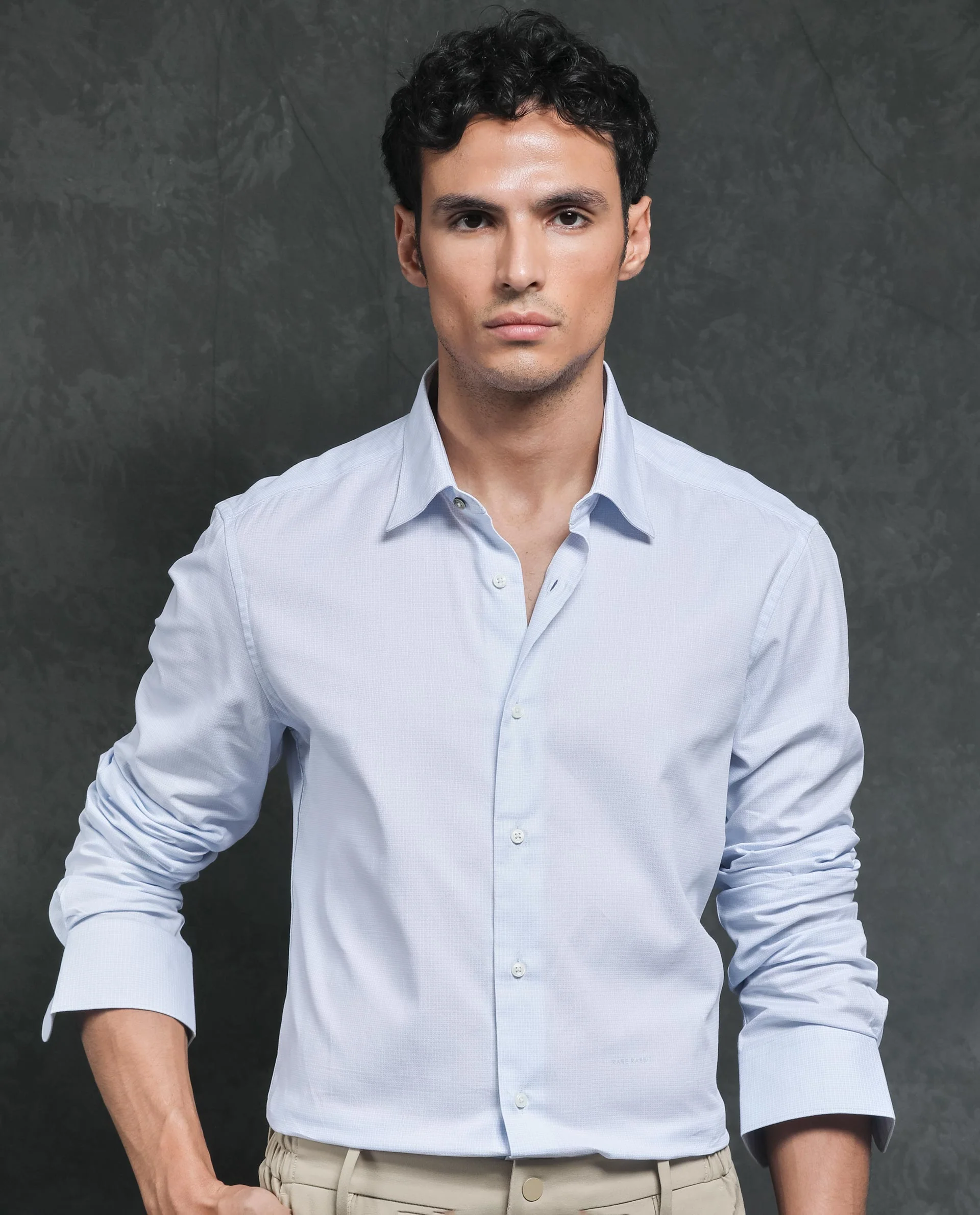 Rare Rabbit Men's Ridge Light Blue Cotton Checked Print Tailored Fit Full Sleeve Collared Shirt - Image 7
