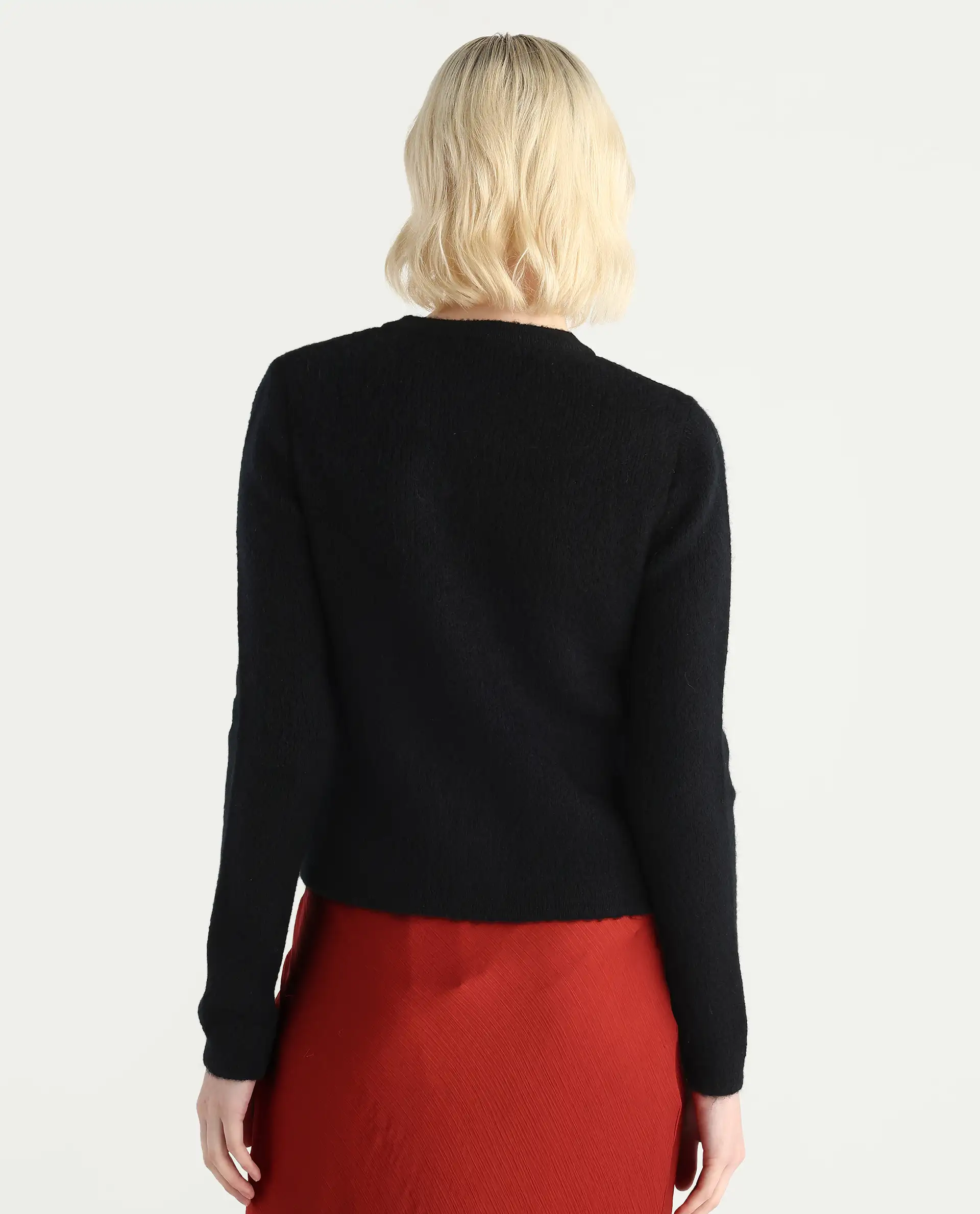 Rareism Women's Ries Black Acrylic Blend Crew Neck Regular Fit Cardigan - Image 7