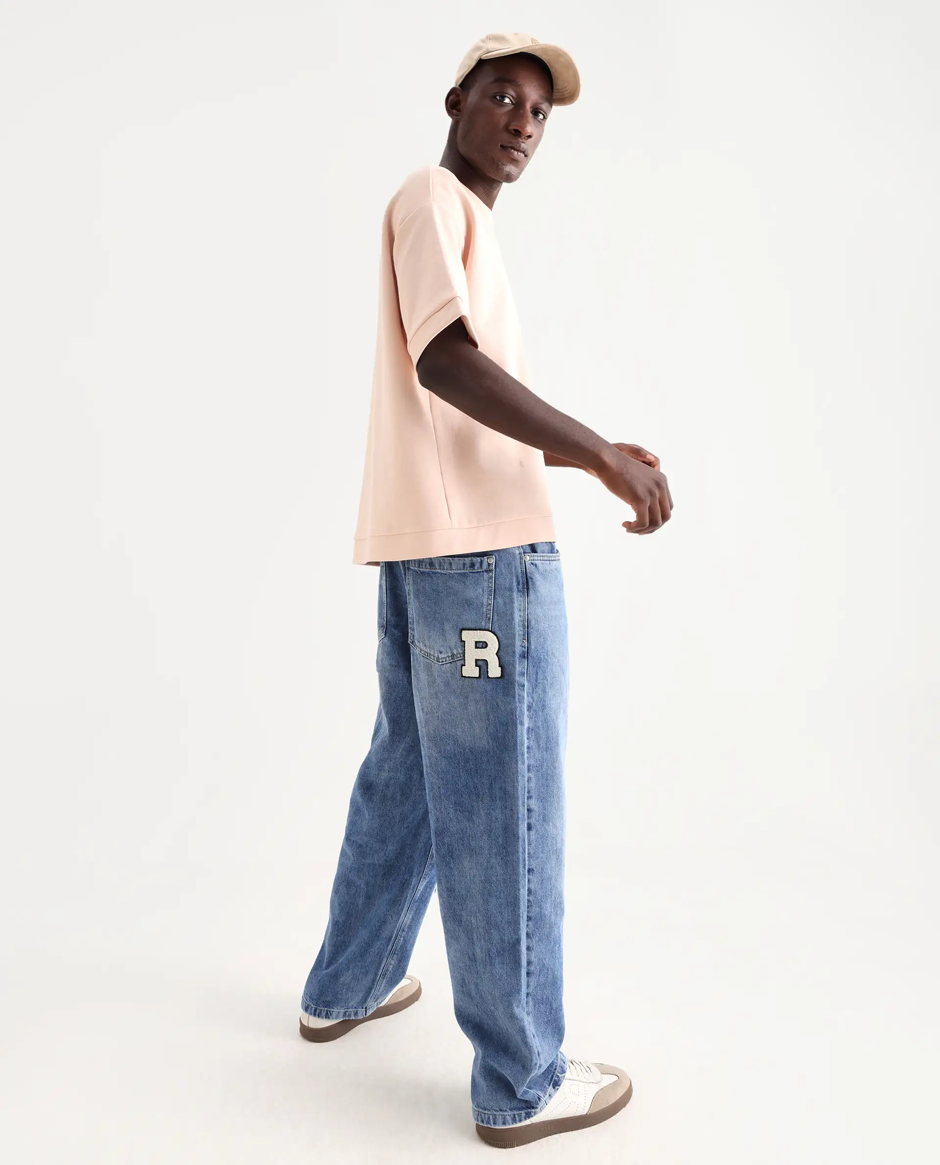 Rare Rabbit Men's Riffin Light Blue Cotton Plain Baggy Fit Jeans