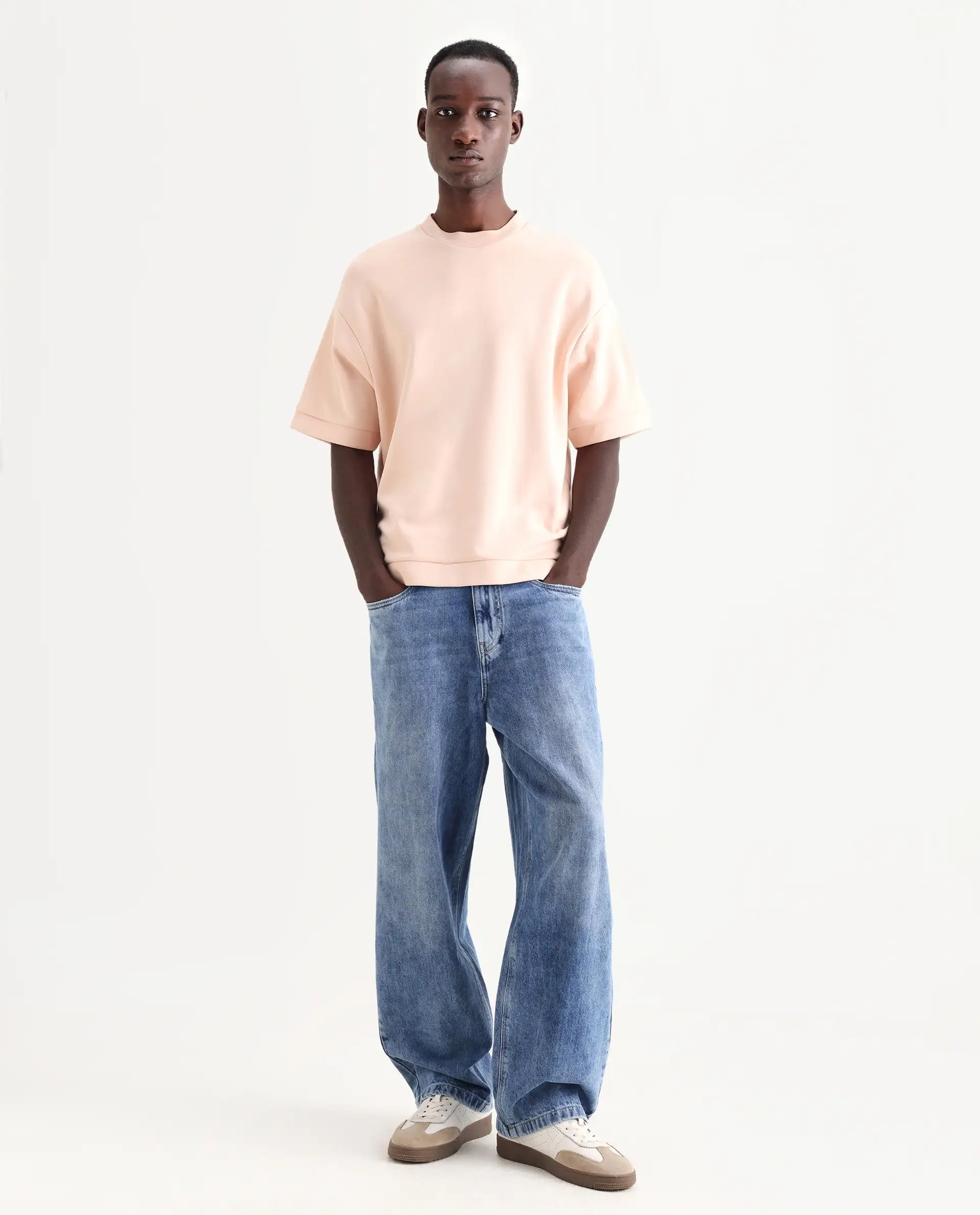 Rare Rabbit Men's Riffin Light Blue Cotton Plain Baggy Fit Jeans - Image 2
