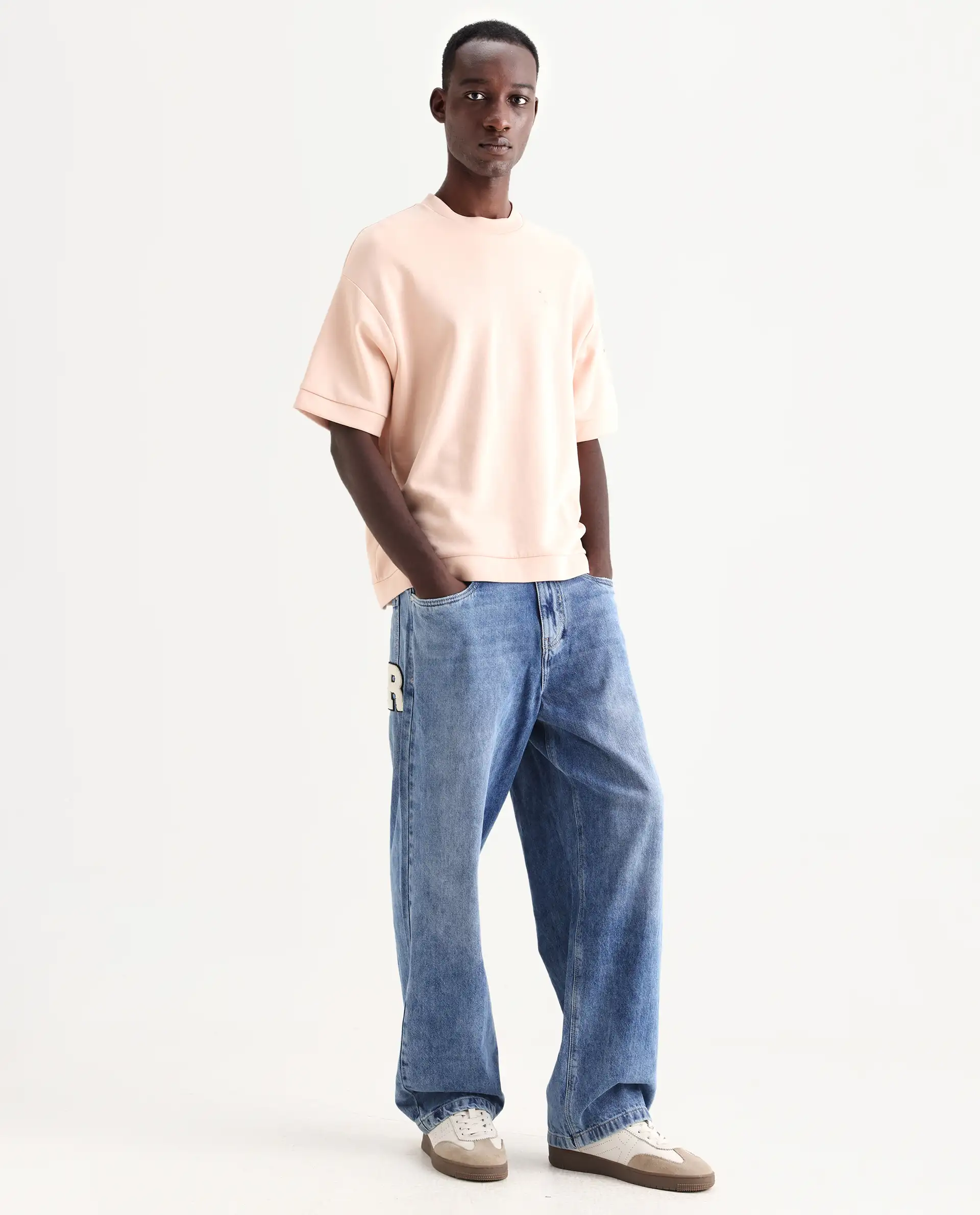 Rare Rabbit Men's Riffin Light Blue Cotton Plain Baggy Fit Jeans - Image 4