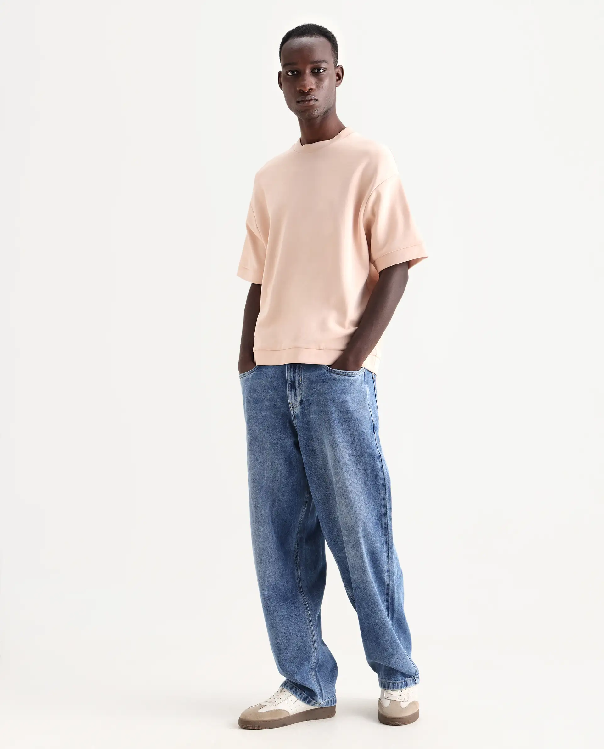 Rare Rabbit Men's Riffin Light Blue Cotton Plain Baggy Fit Jeans - Image 5