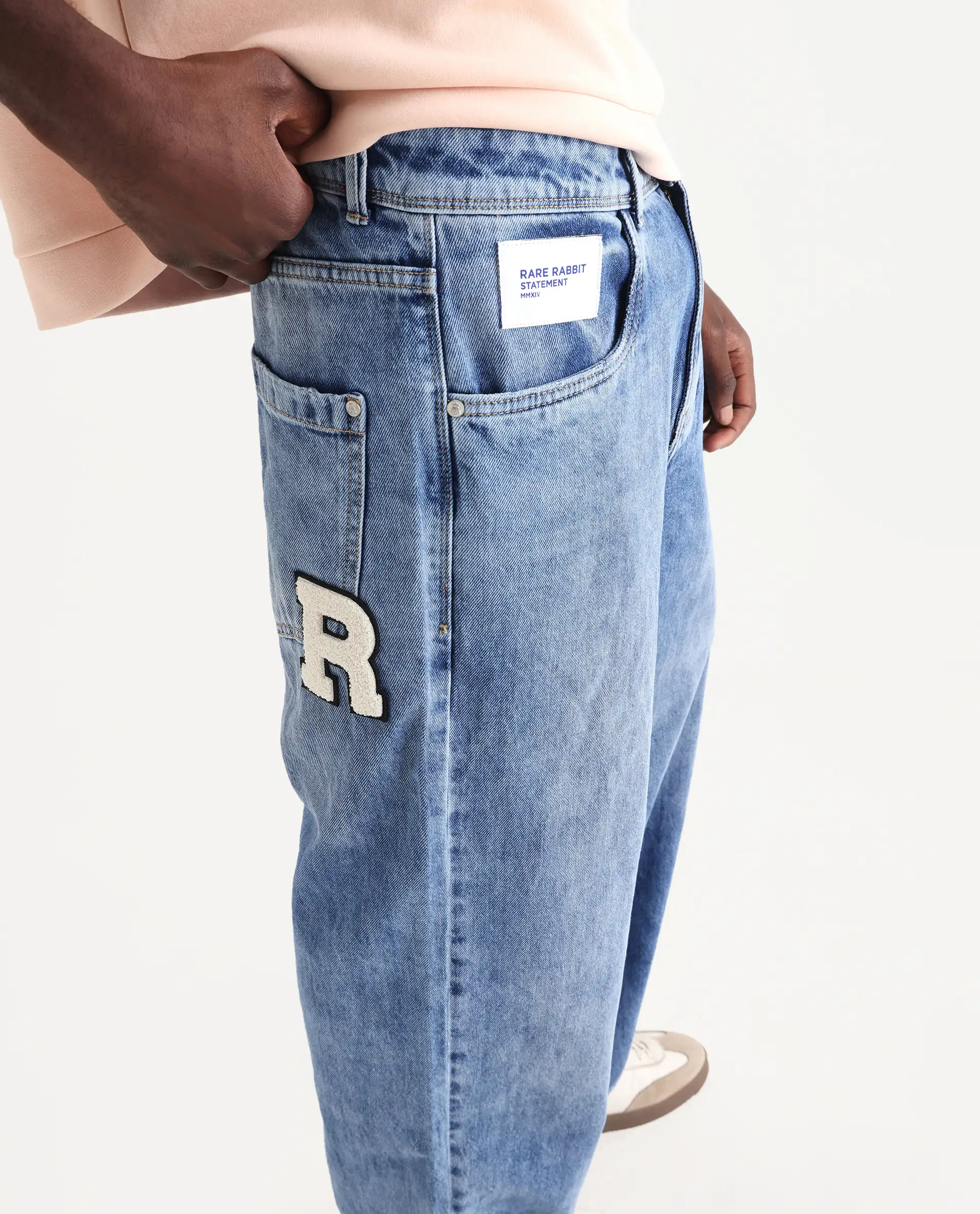 Rare Rabbit Men's Riffin Light Blue Cotton Plain Baggy Fit Jeans - Image 6