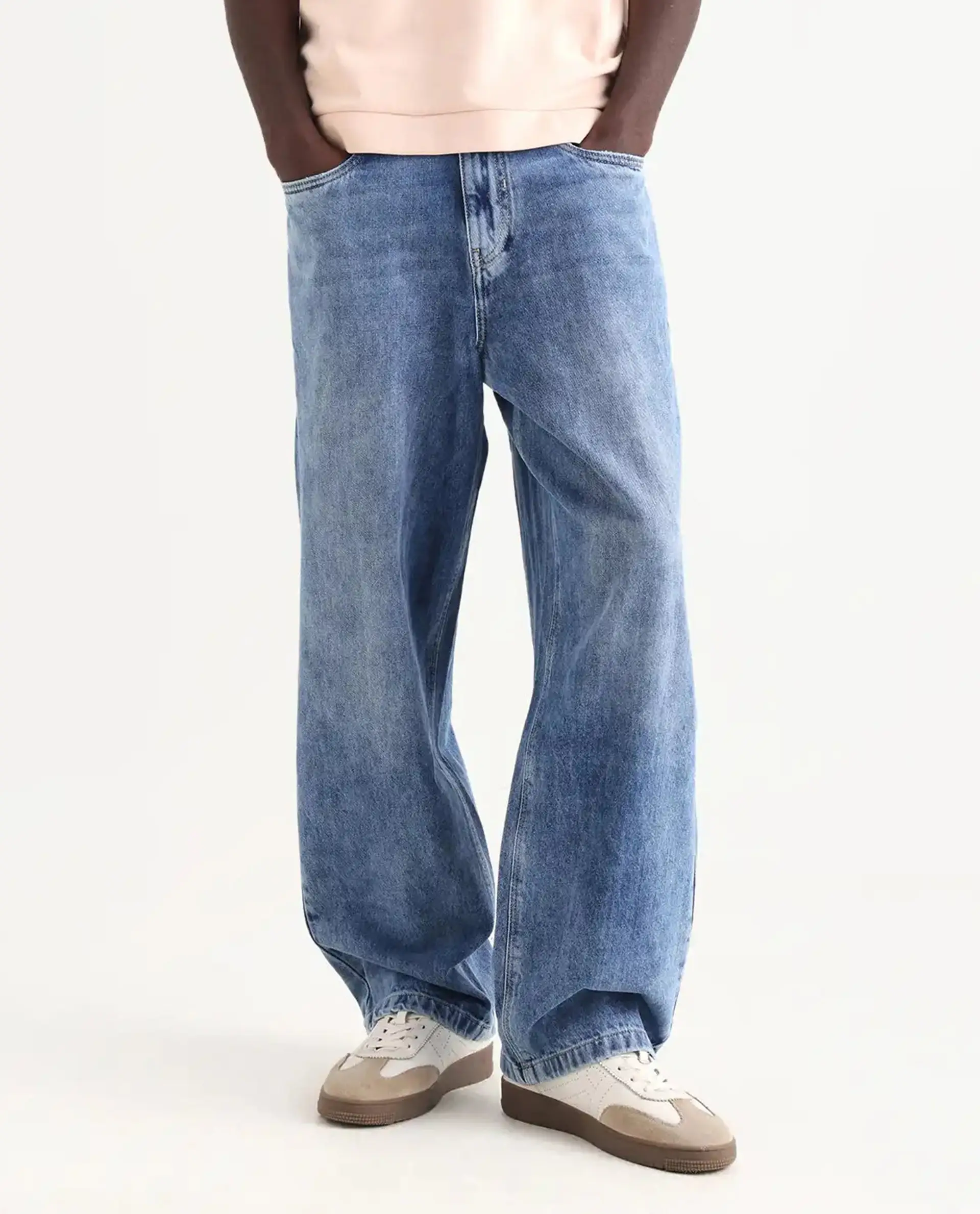 Rare Rabbit Men's Riffin Light Blue Cotton Plain Baggy Fit Jeans - Image 8