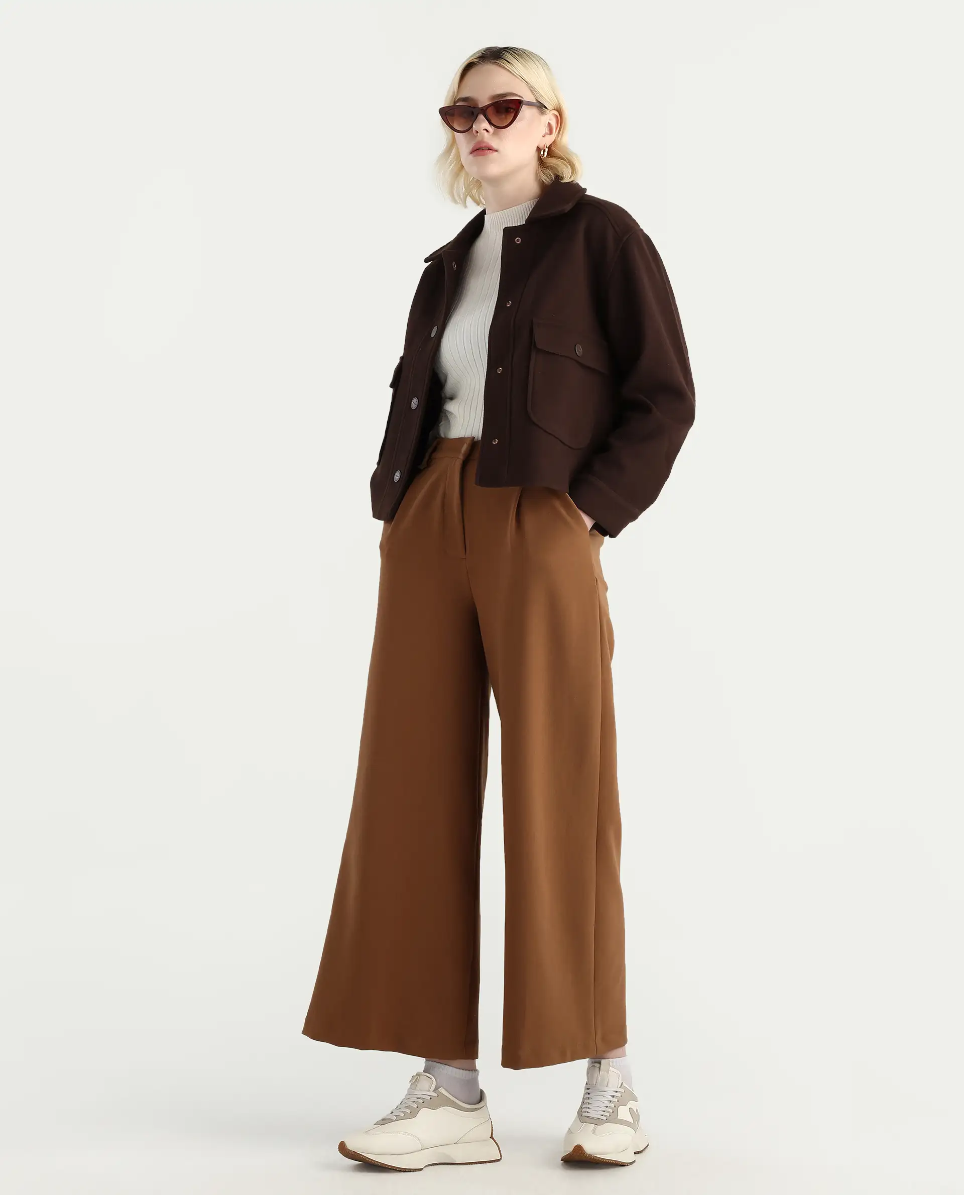 Rareism Women's Riffin Dark Brown Drop Collar Plain Cuffed Sleeve Regular Fit Jacket - Image 2