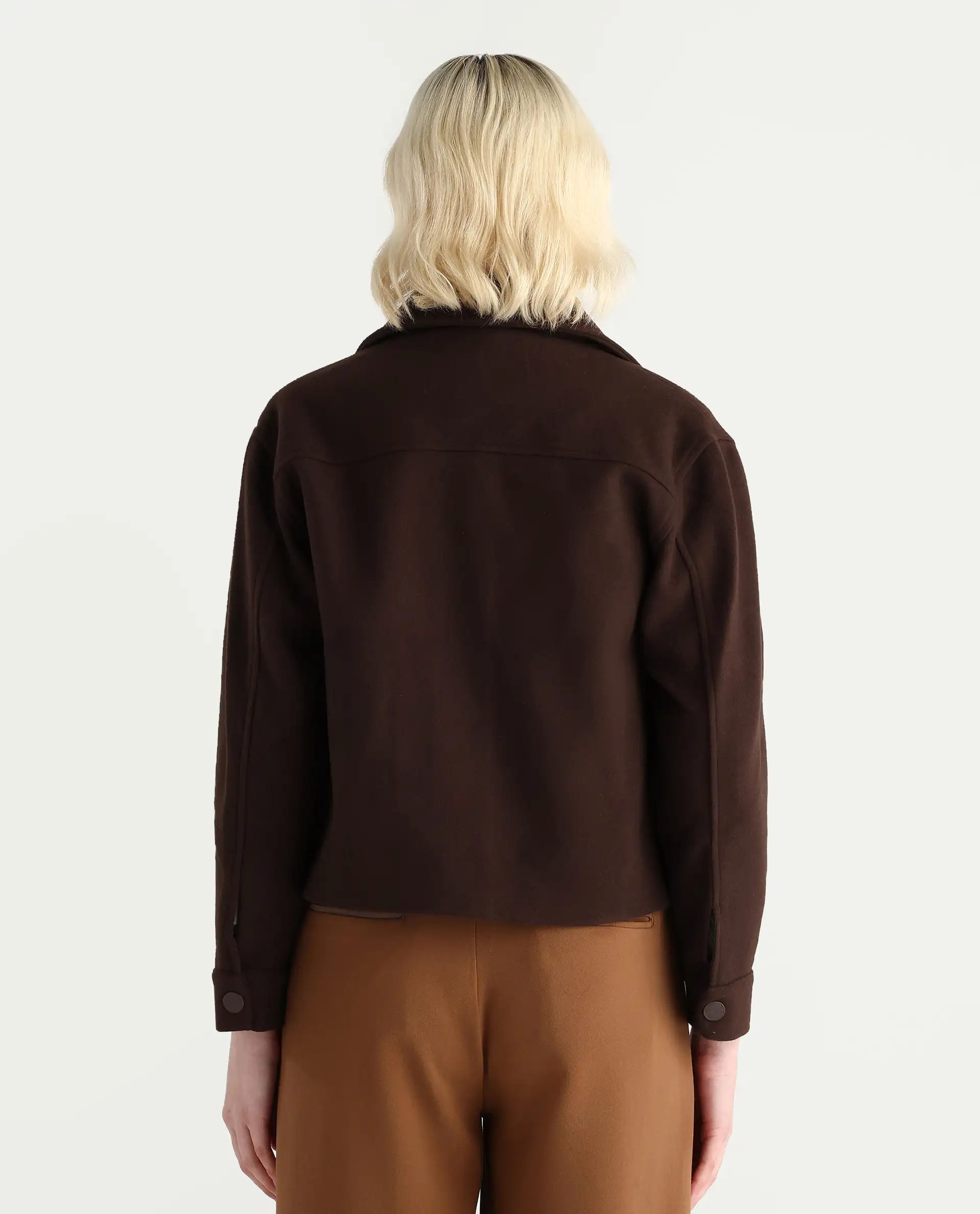 Rareism Women's Riffin Dark Brown Drop Collar Plain Cuffed Sleeve Regular Fit Jacket - Image 7