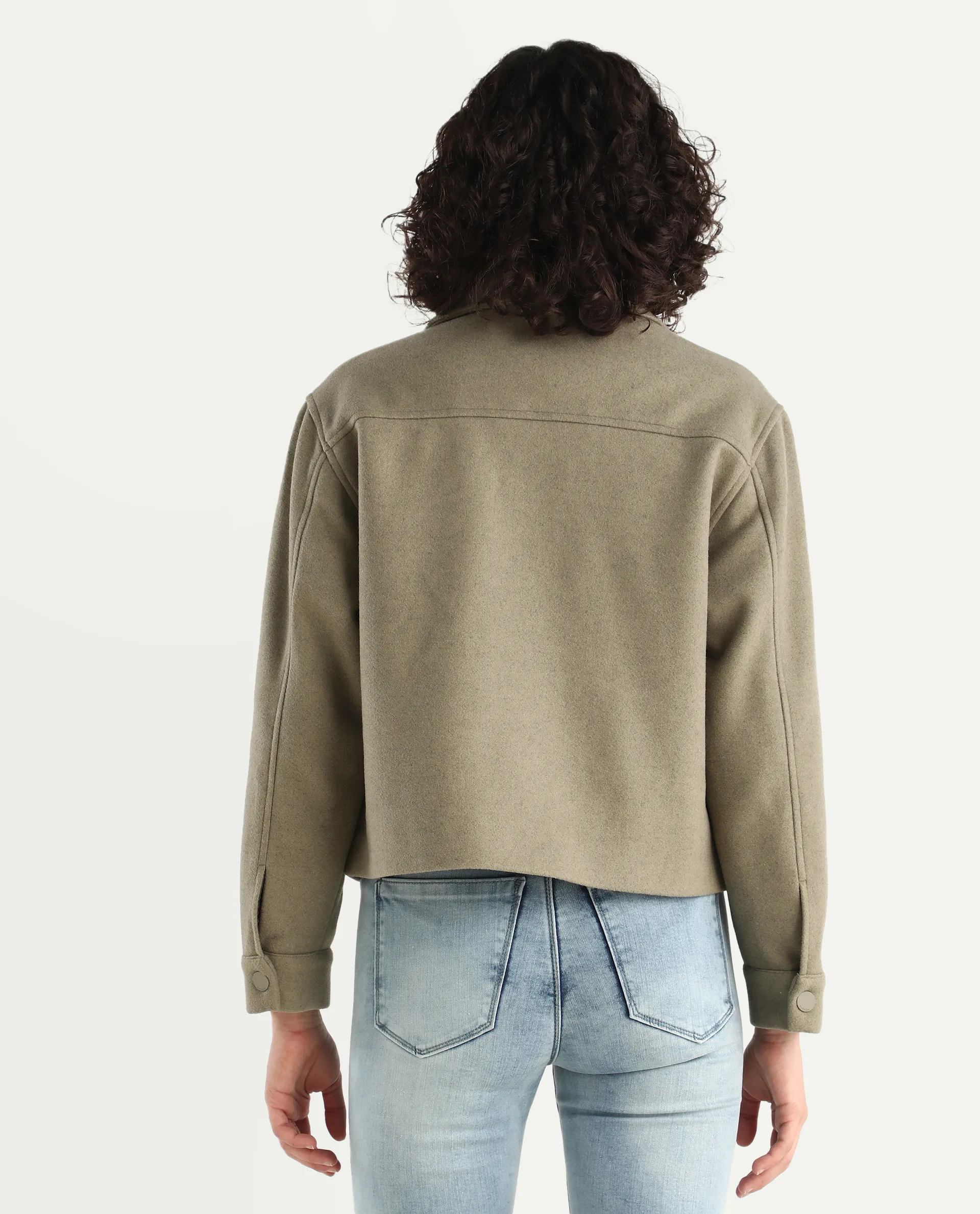 Rareism Women's Riffin Dusky Green Drop Collar Plain Cuffed Sleeve Regular Fit Jacket - Image 7