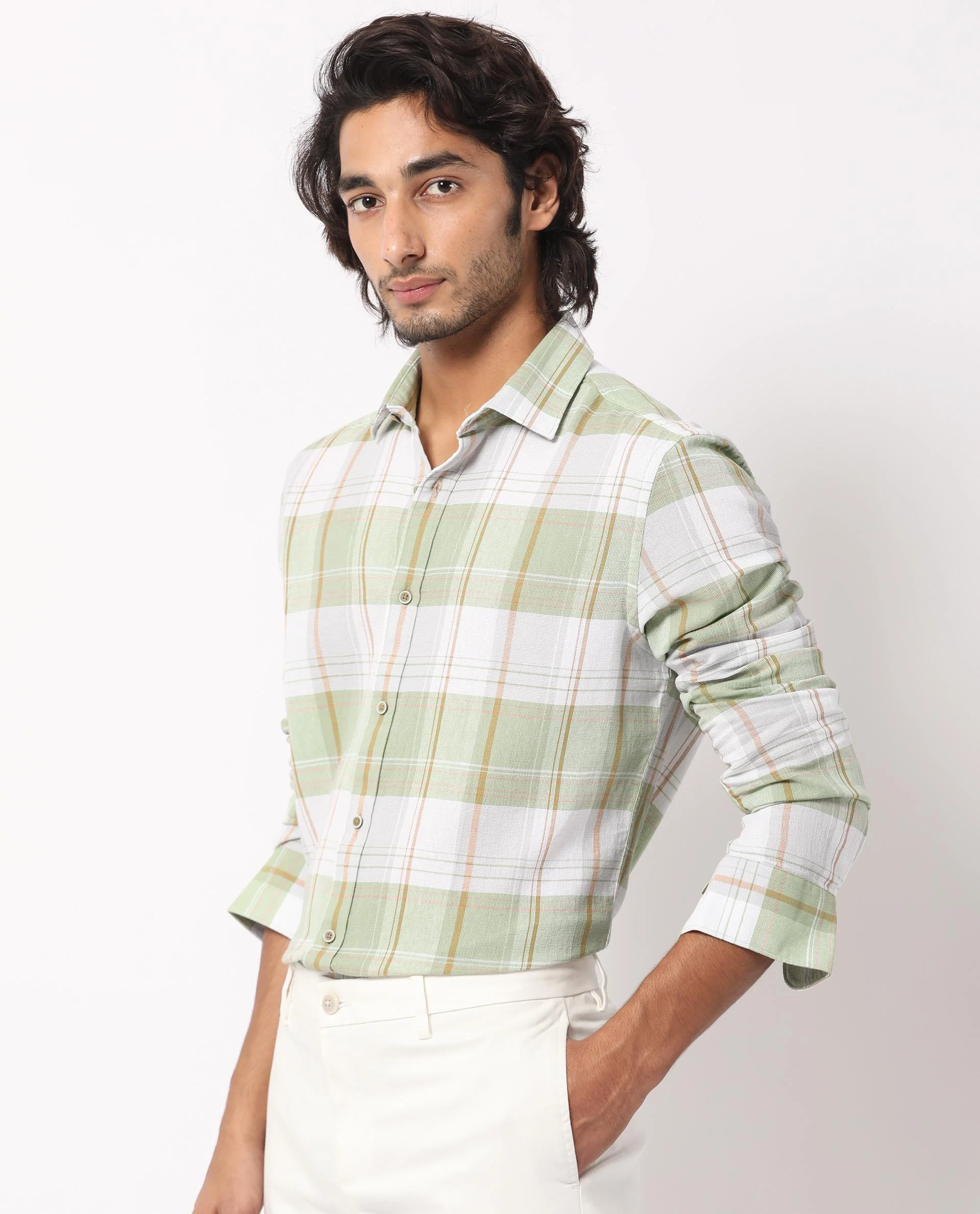 Rare Rabbit Men's Riga Green Cotton Checked Print Regular Fit Full Sleeve Collared Shirt - Image 4