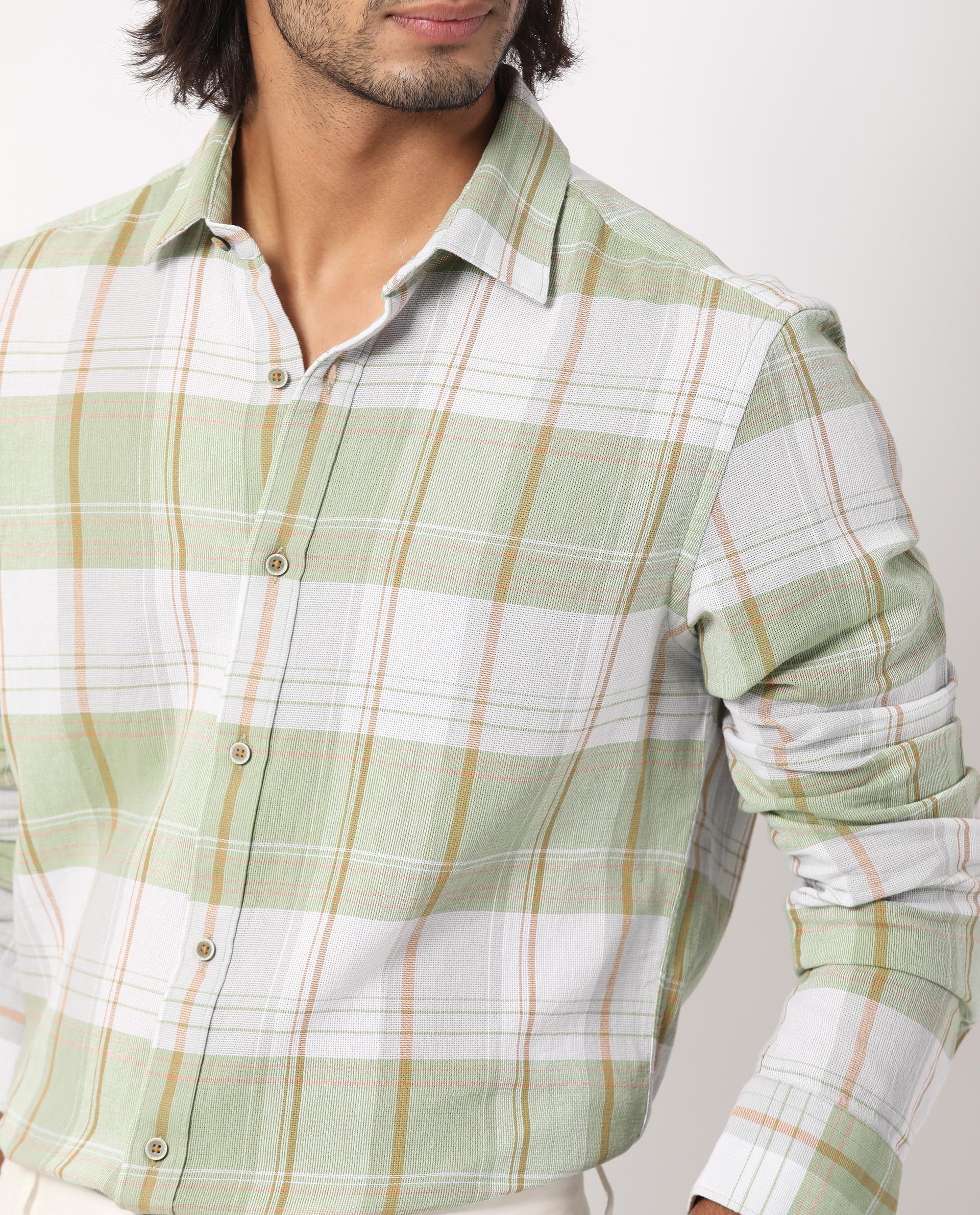 Rare Rabbit Men's Riga Green Cotton Checked Print Regular Fit Full Sleeve Collared Shirt - Image 6