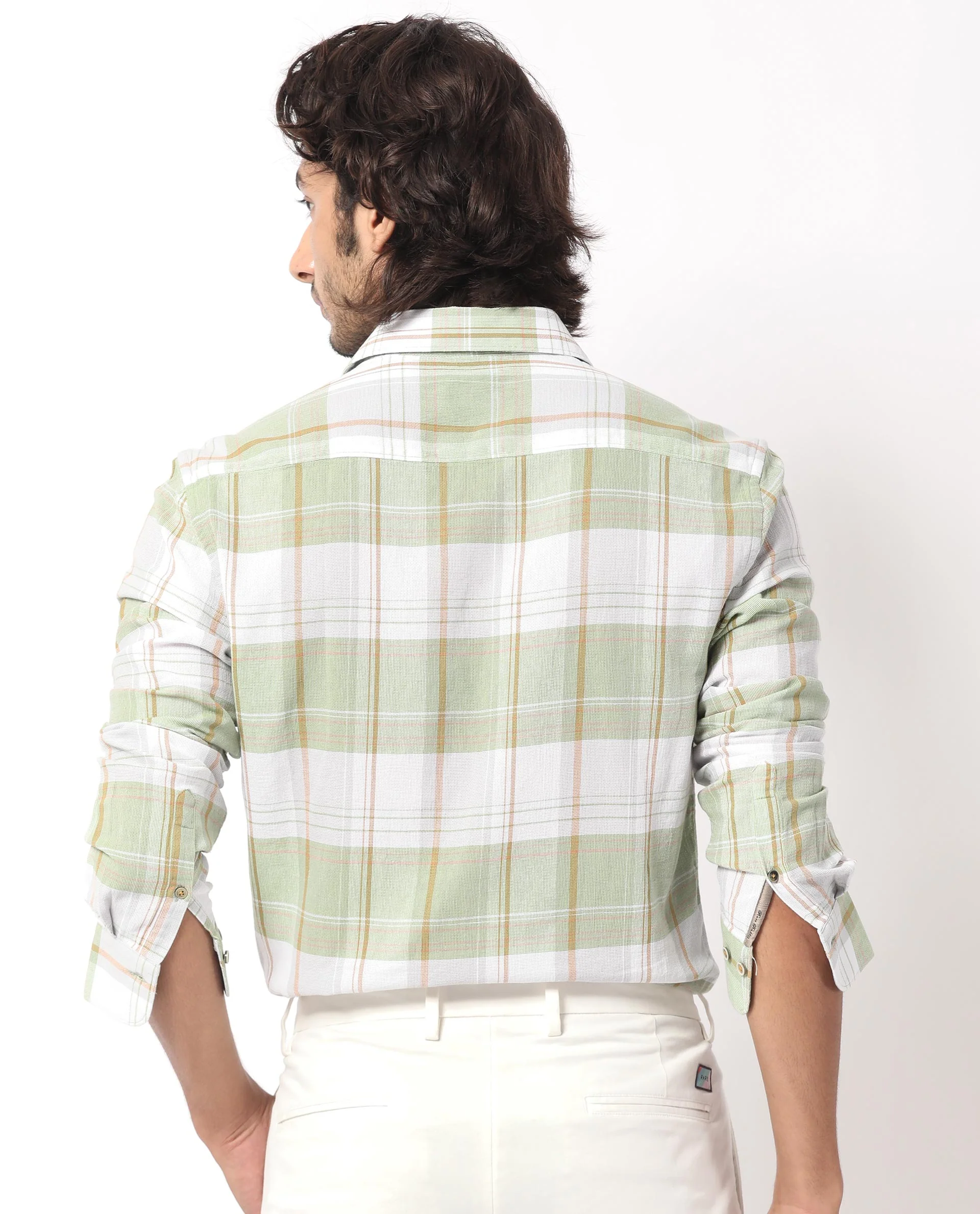 Rare Rabbit Men's Riga Green Cotton Checked Print Regular Fit Full Sleeve Collared Shirt - Image 7
