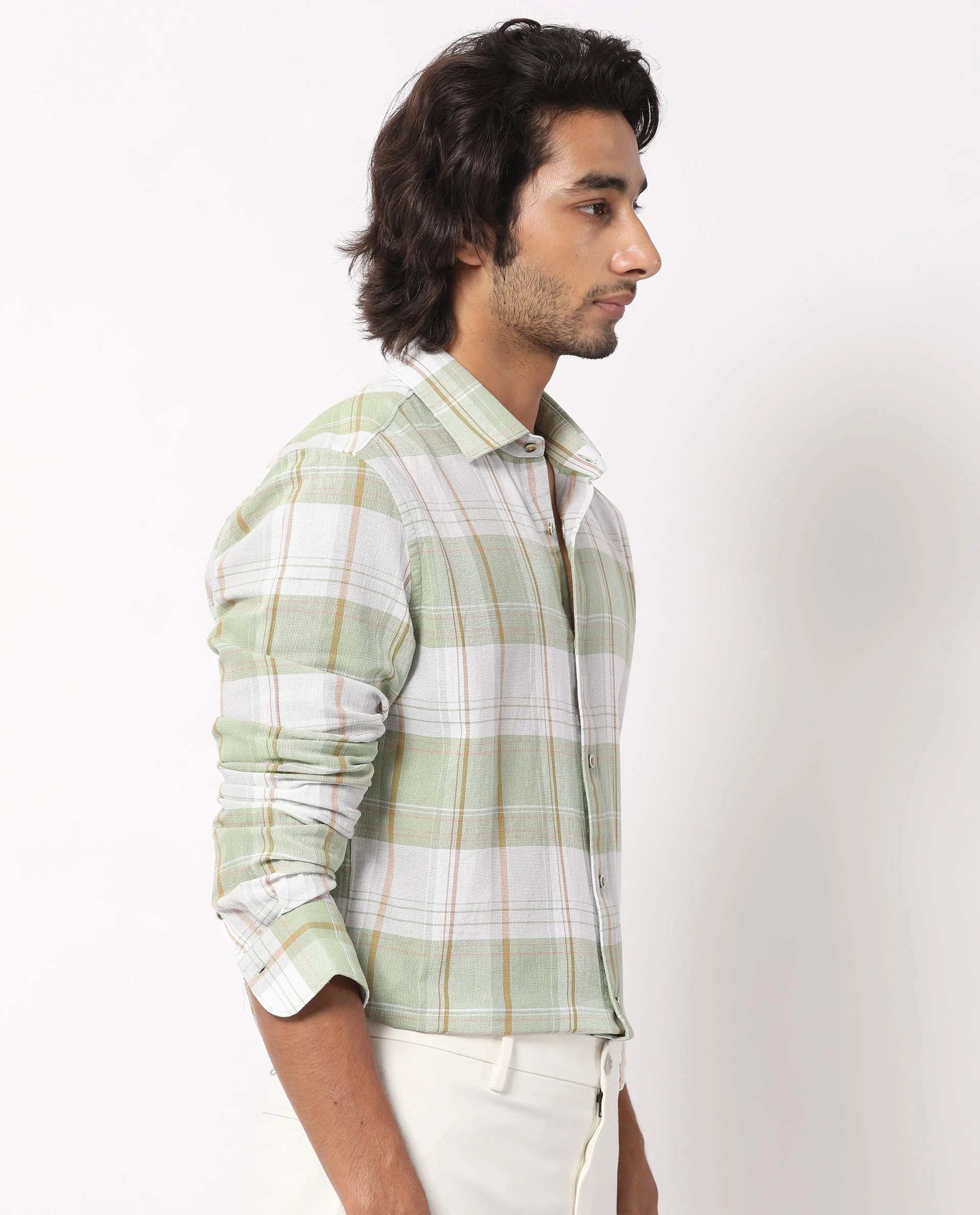 Rare Rabbit Men's Riga Green Cotton Checked Print Regular Fit Full Sleeve Collared Shirt - Image 9