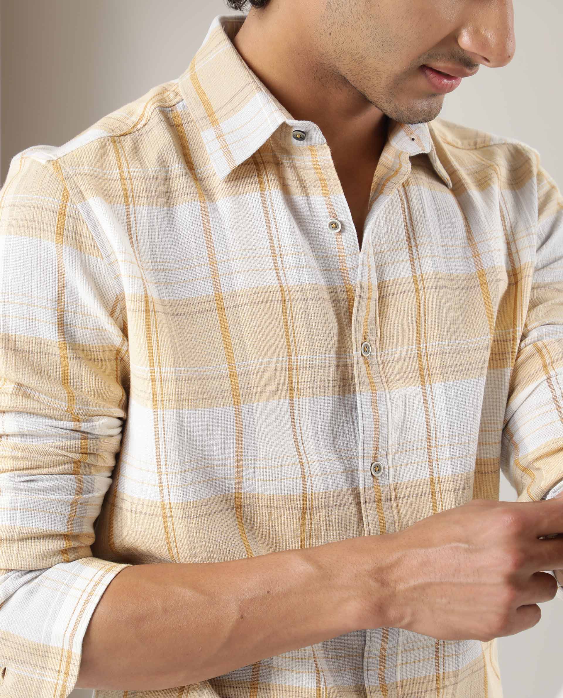 Rare Rabbit Men's Riga Yellow Cotton Checked Print Regular Fit Full Sleeve Collared Shirt - Image 5