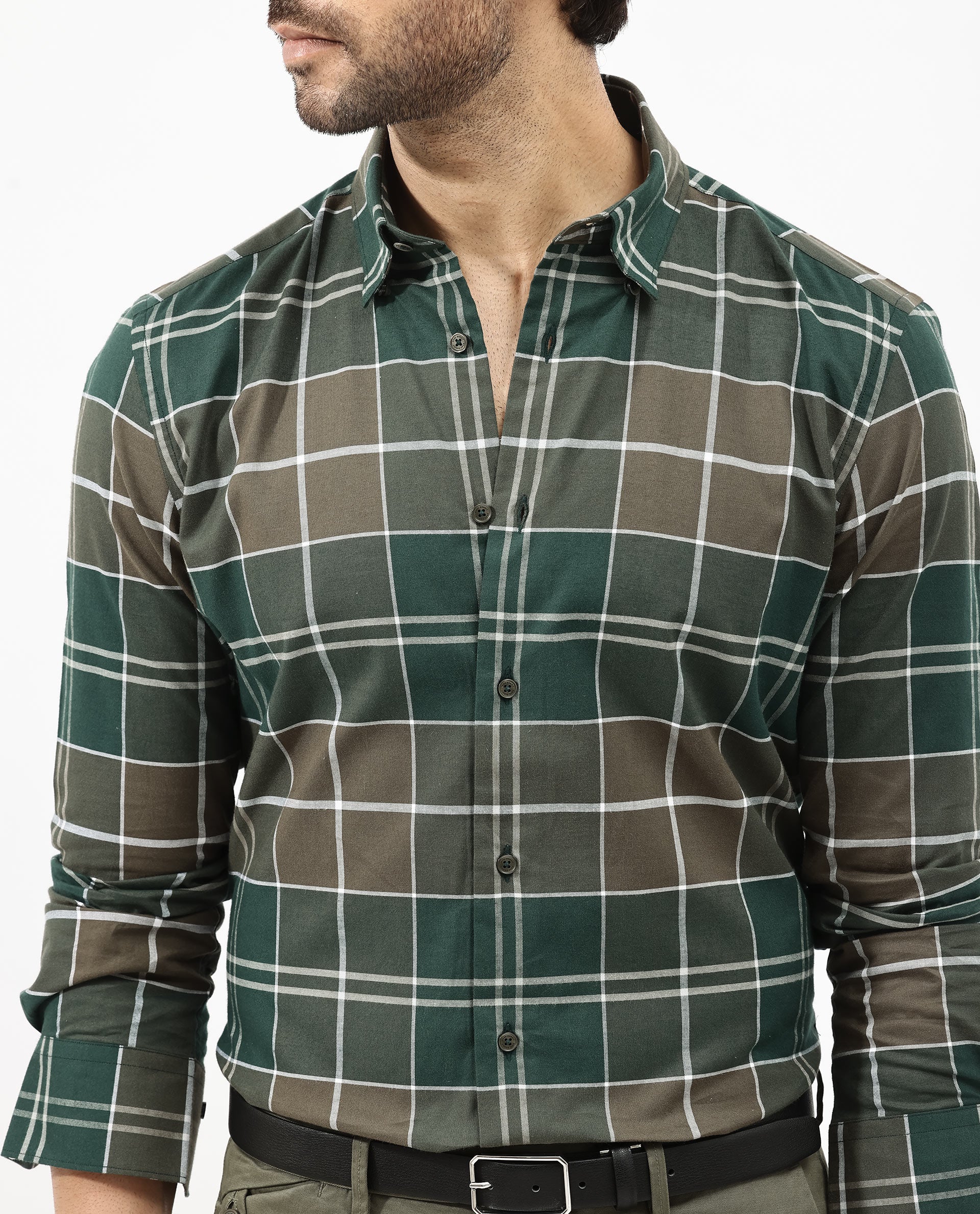 Rare Rabbit Men's Rigan Green Cotton Checked Print Regular Fit Full Sleeve Collared Shirt - Image 11