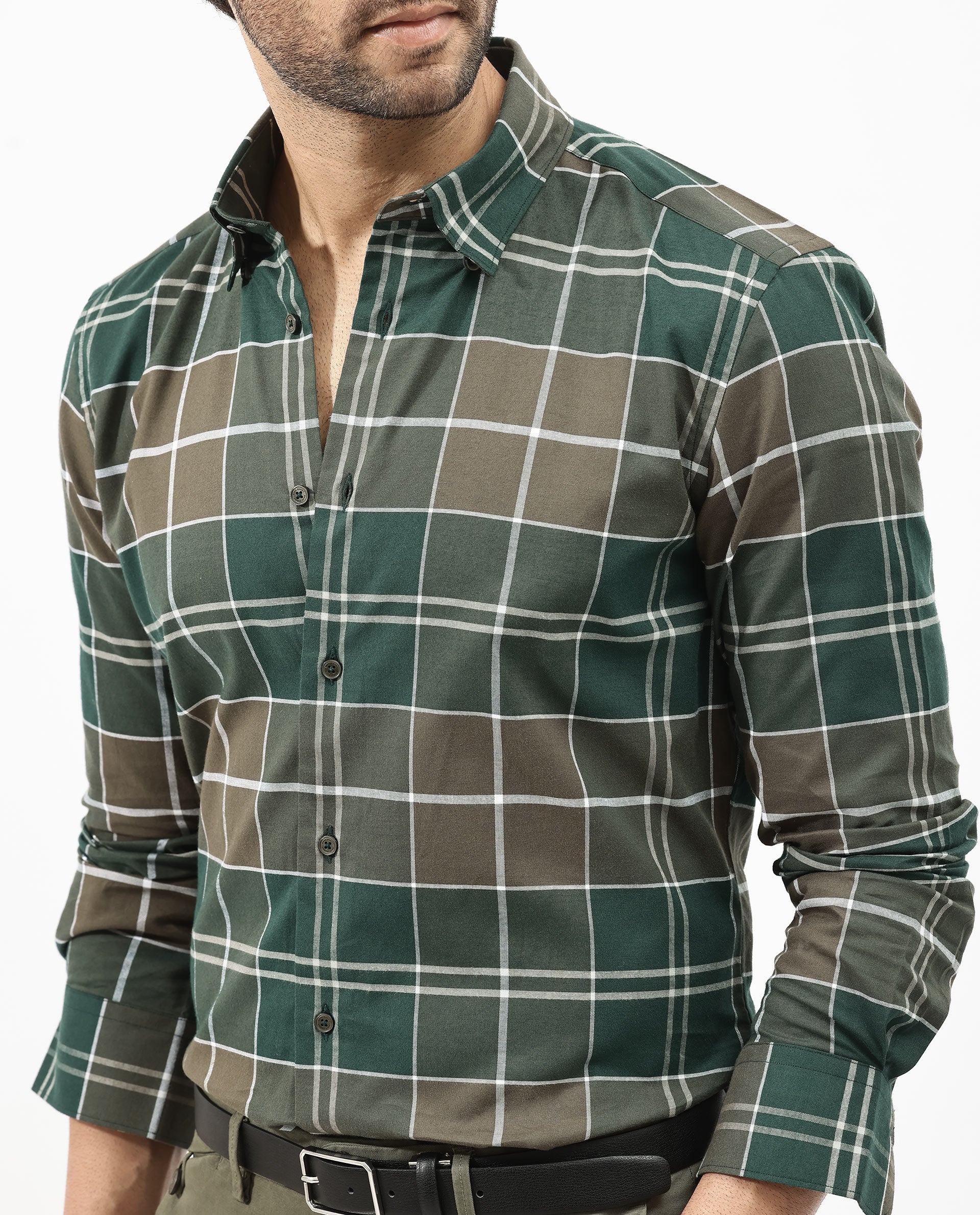 Rare Rabbit Men's Rigan Green Cotton Checked Print Regular Fit Full Sleeve Collared Shirt - Image 12