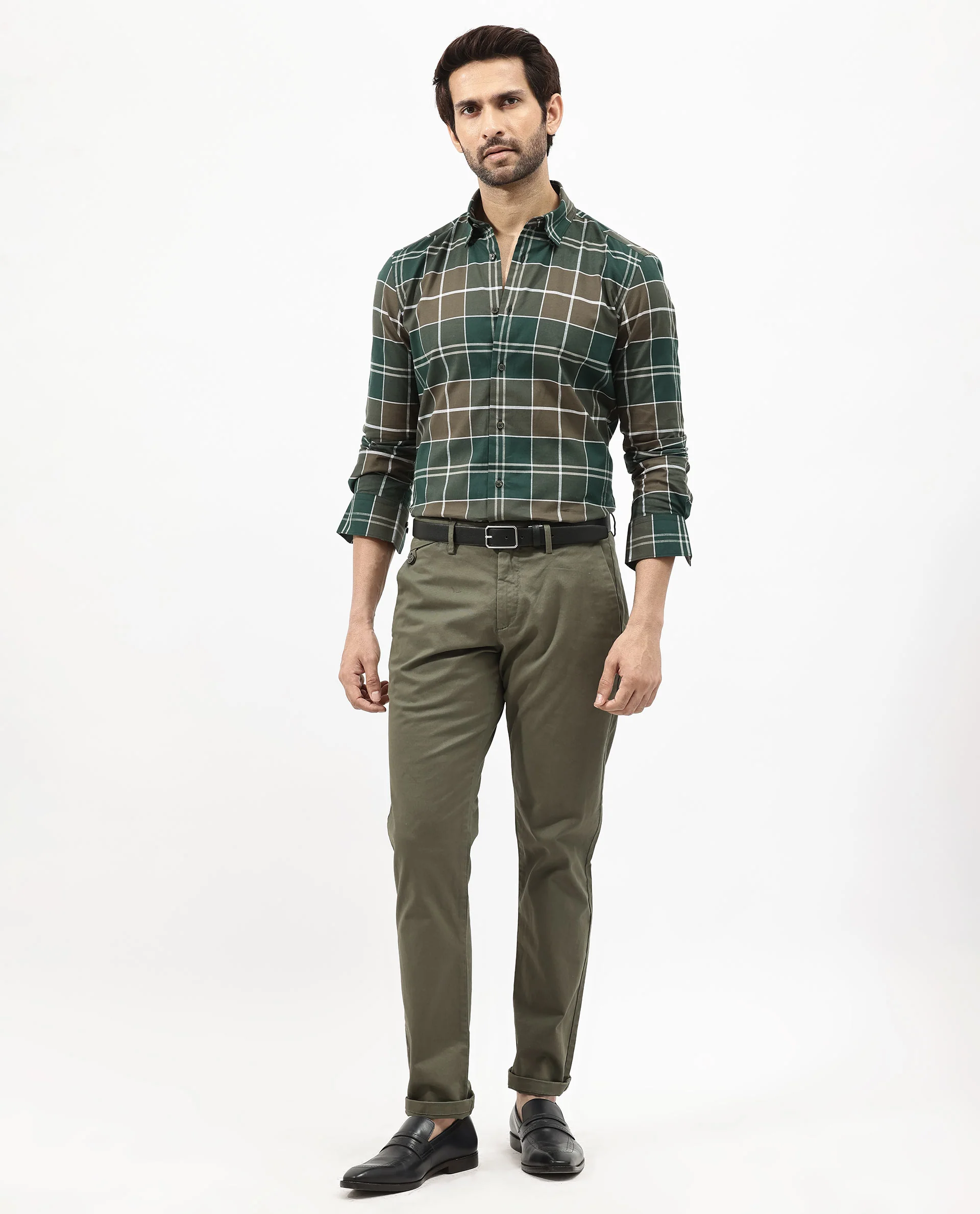 Rare Rabbit Men's Rigan Green Cotton Checked Print Regular Fit Full Sleeve Collared Shirt - Image 2
