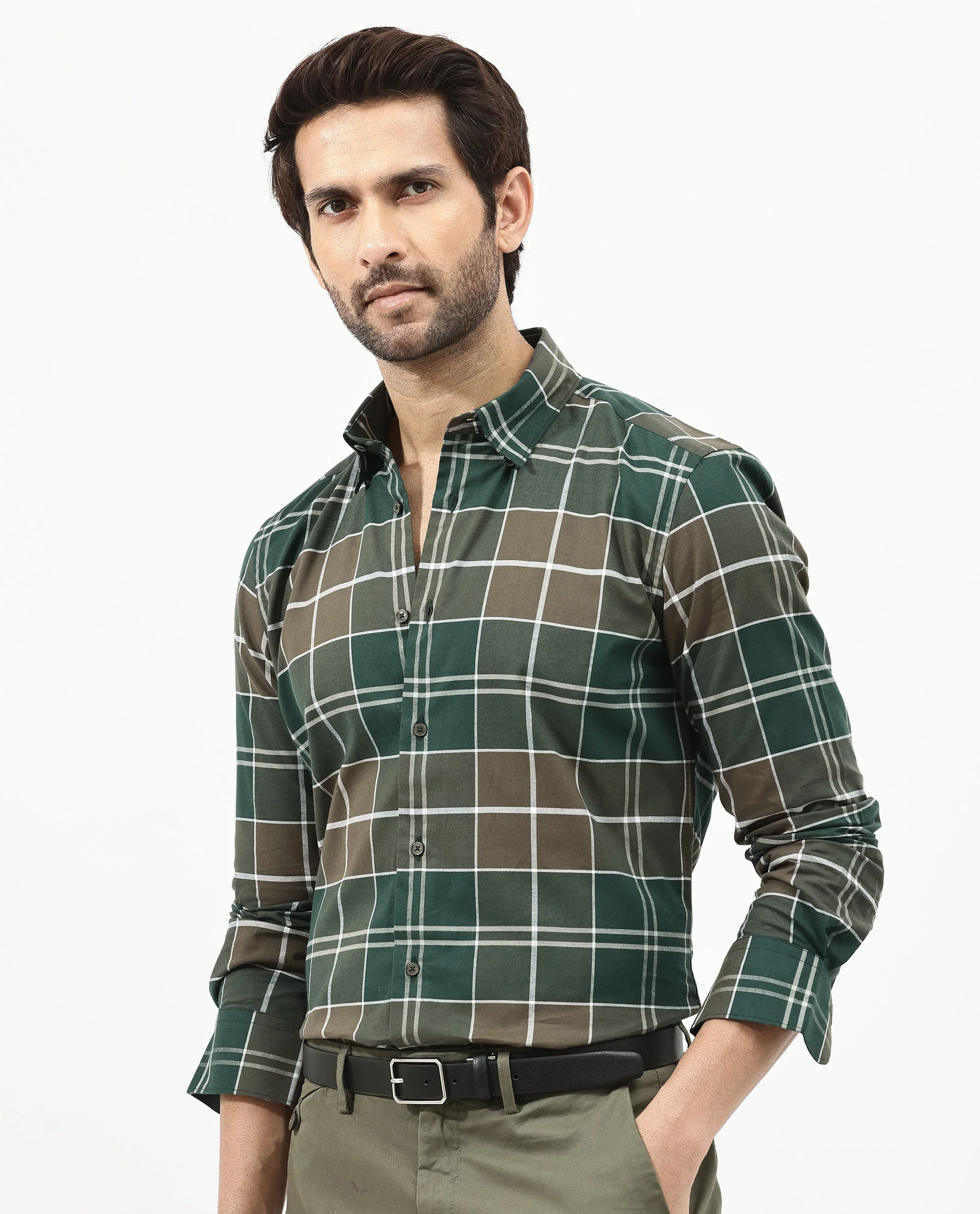 Rare Rabbit Men's Rigan Green Cotton Checked Print Regular Fit Full Sleeve Collared Shirt - Image 3