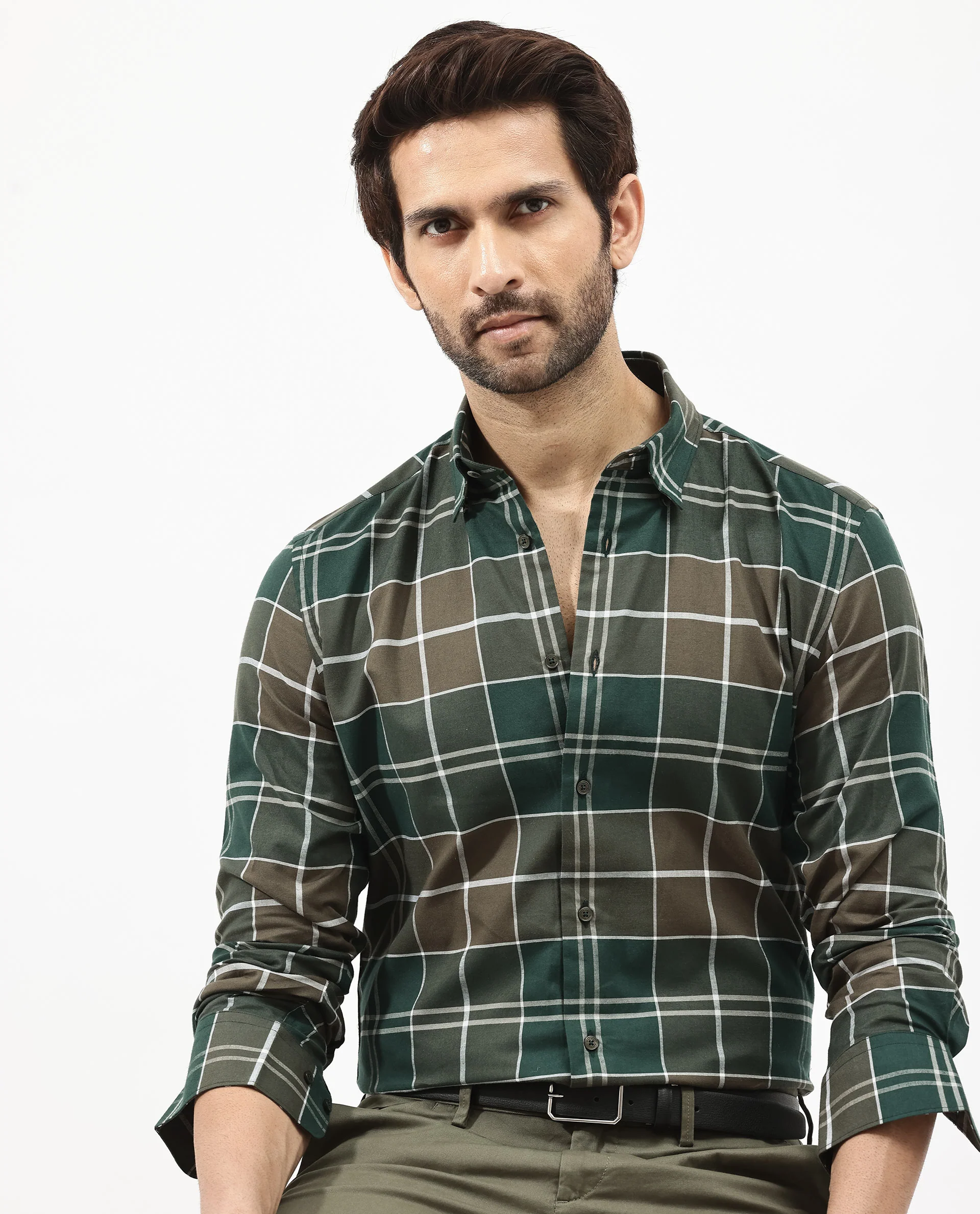 Rare Rabbit Men's Rigan Green Cotton Checked Print Regular Fit Full Sleeve Collared Shirt - Image 6