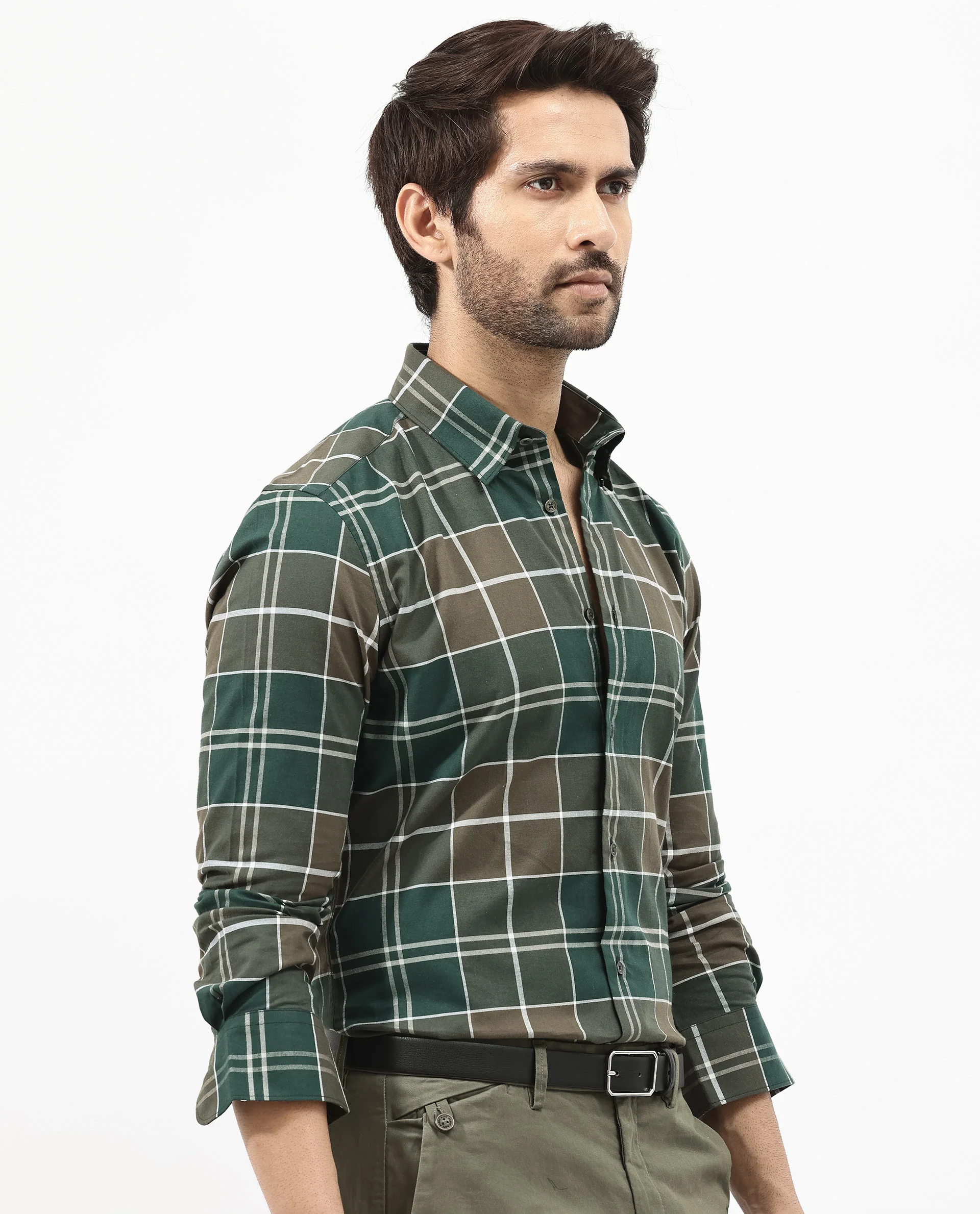 Rare Rabbit Men's Rigan Green Cotton Checked Print Regular Fit Full Sleeve Collared Shirt - Image 8