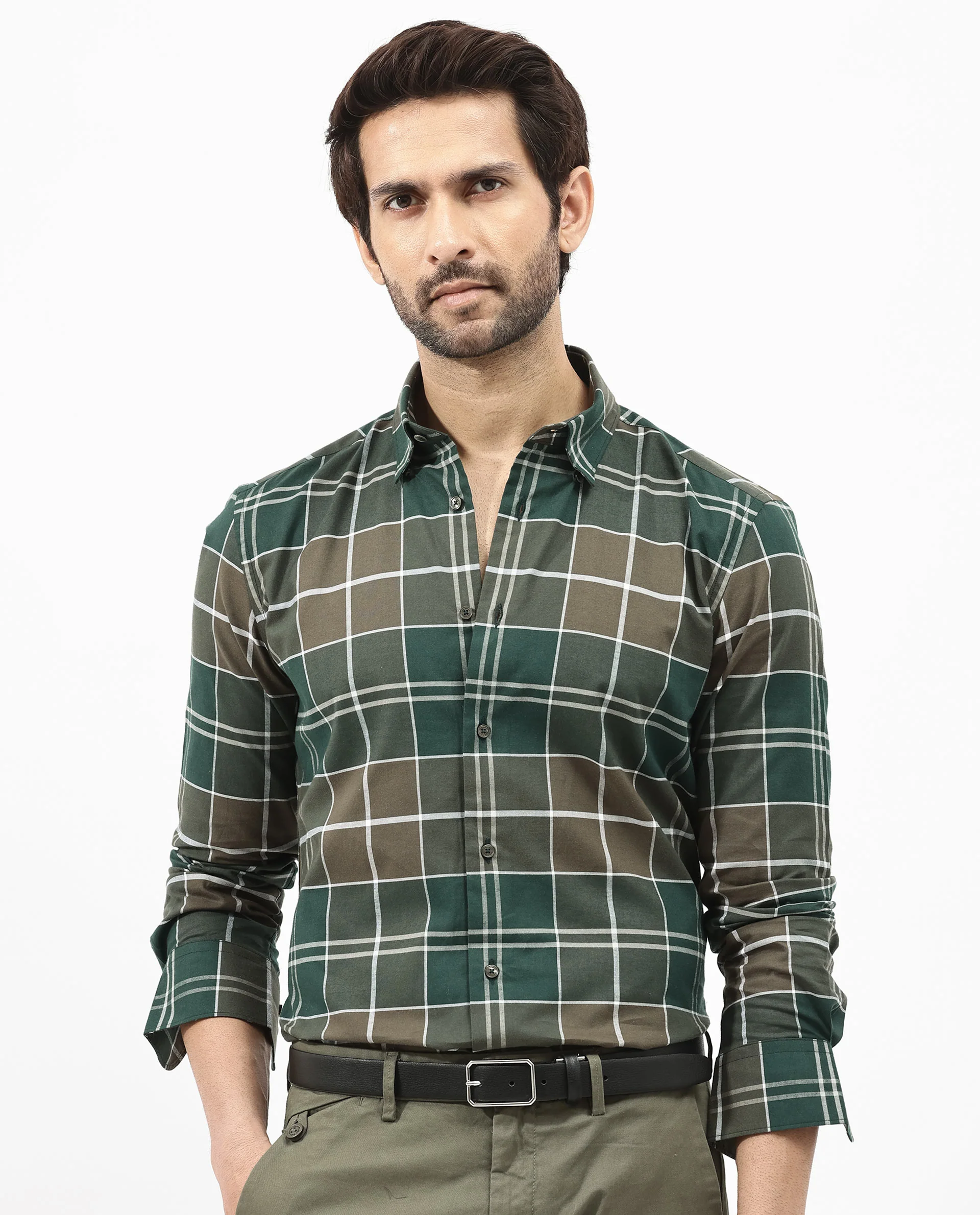 Rare Rabbit Men's Rigan Green Cotton Checked Print Regular Fit Full Sleeve Collared Shirt - Image 9