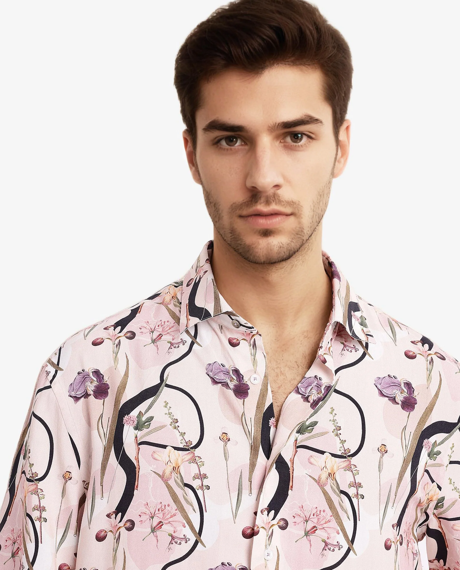 Rare Rabbit Men's Rigel Pastel Peach Viscose Floral Print Boxy Fit Half Sleeve Collared Shirt - Image 4