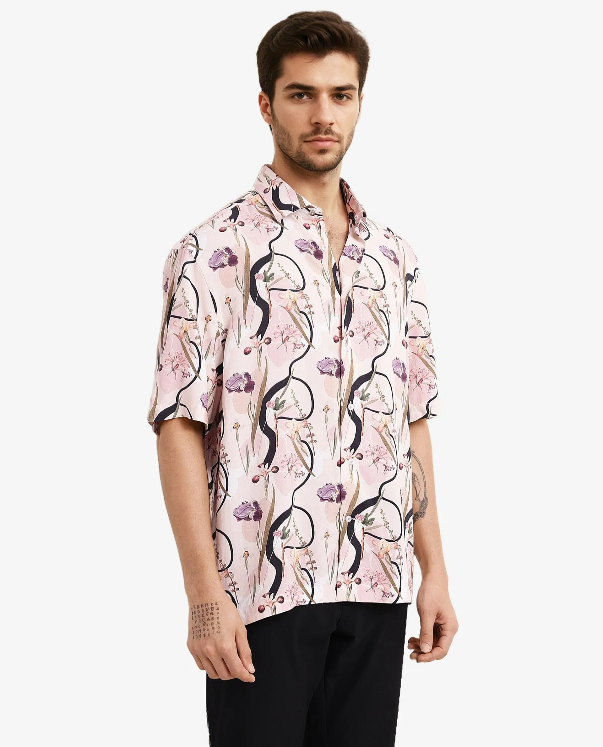 Rare Rabbit Men's Rigel Pastel Peach Viscose Floral Print Boxy Fit Half Sleeve Collared Shirt - Image 5