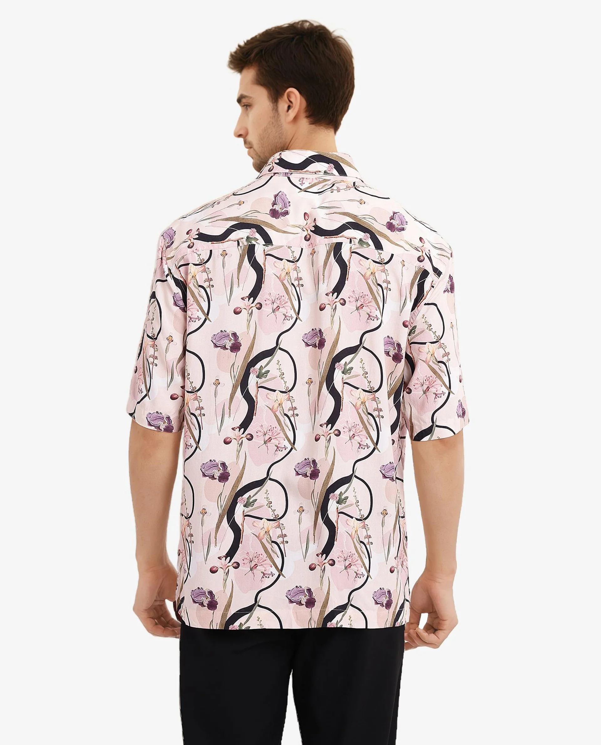 Rare Rabbit Men's Rigel Pastel Peach Viscose Floral Print Boxy Fit Half Sleeve Collared Shirt - Image 6