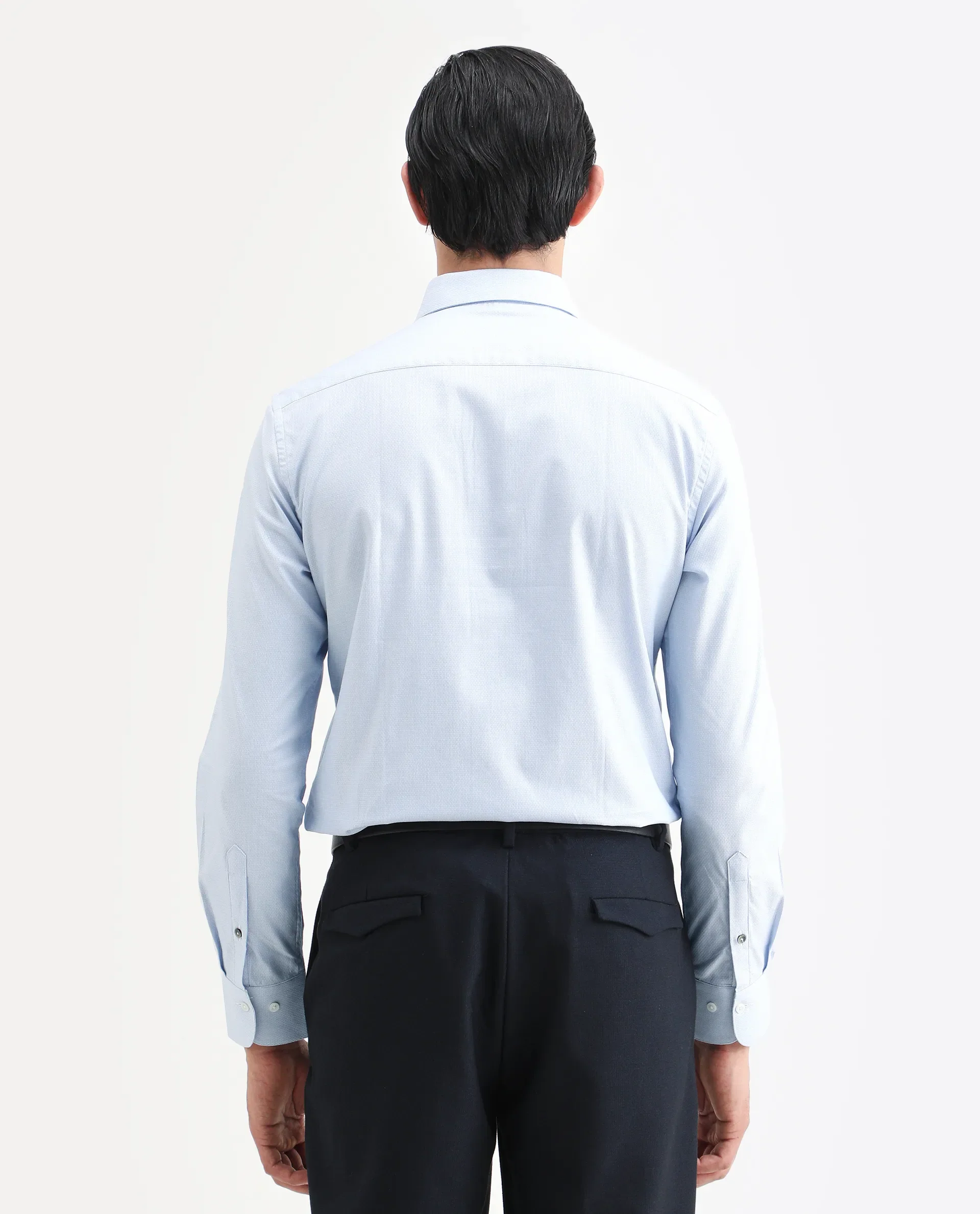 Rare Rabbit Men's Rigor Pastel Blue Cotton Textured Regular Fit Full Sleeve Collared Shirt - Image 7