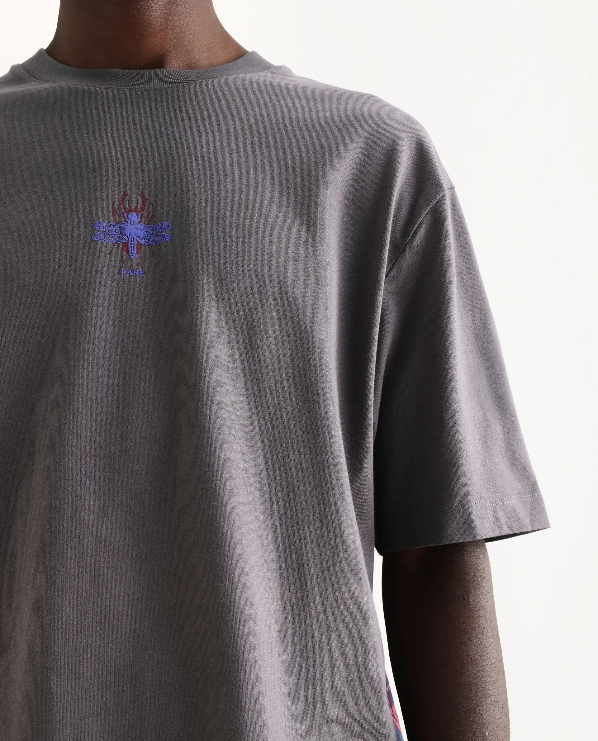 Rare Rabbit Men's Rigy Dark Grey Cotton Graphic Print Oversized Fit Half Sleeve Crew Neck T-Shirt - Image 3