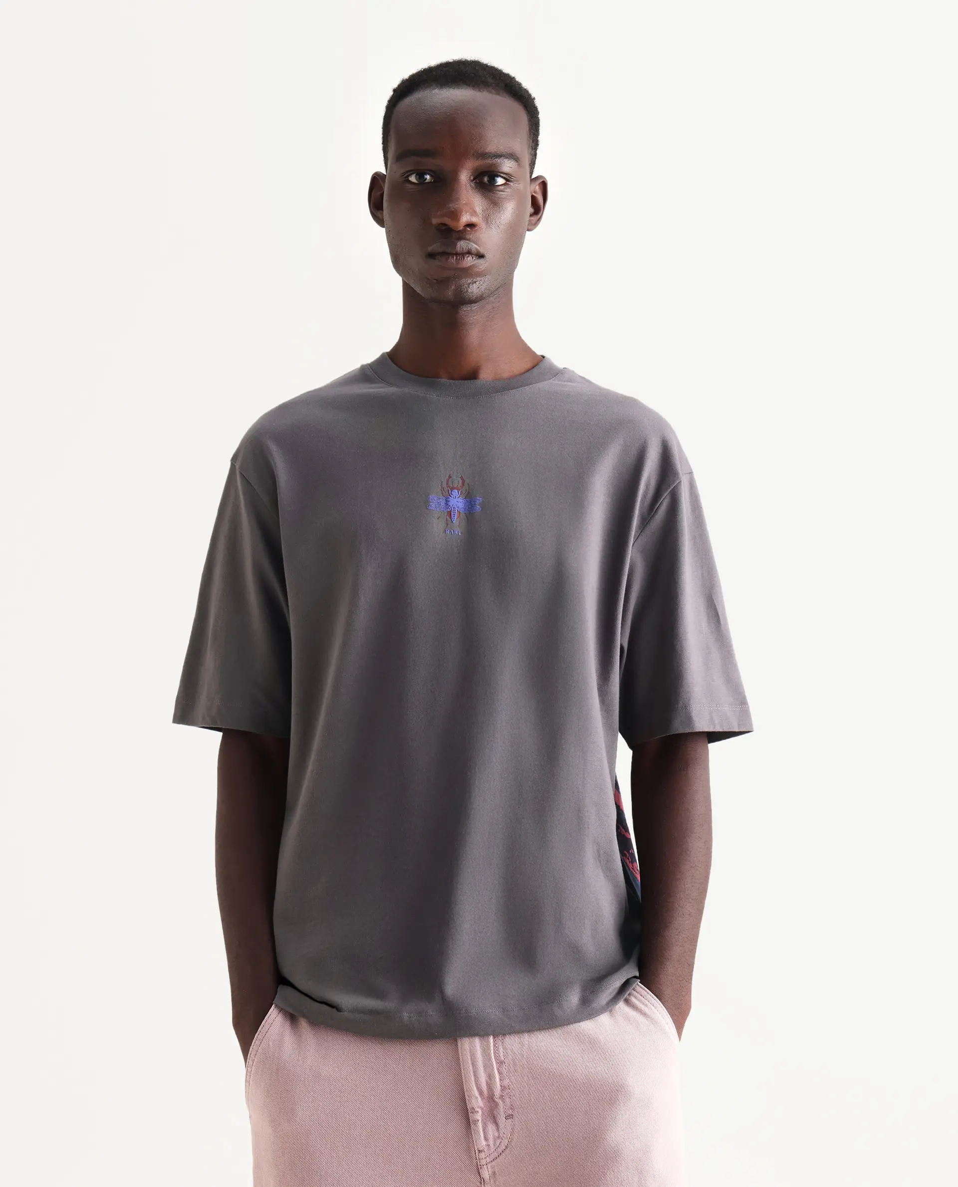 Rare Rabbit Men's Rigy Dark Grey Cotton Graphic Print Oversized Fit Half Sleeve Crew Neck T-Shirt - Image 5
