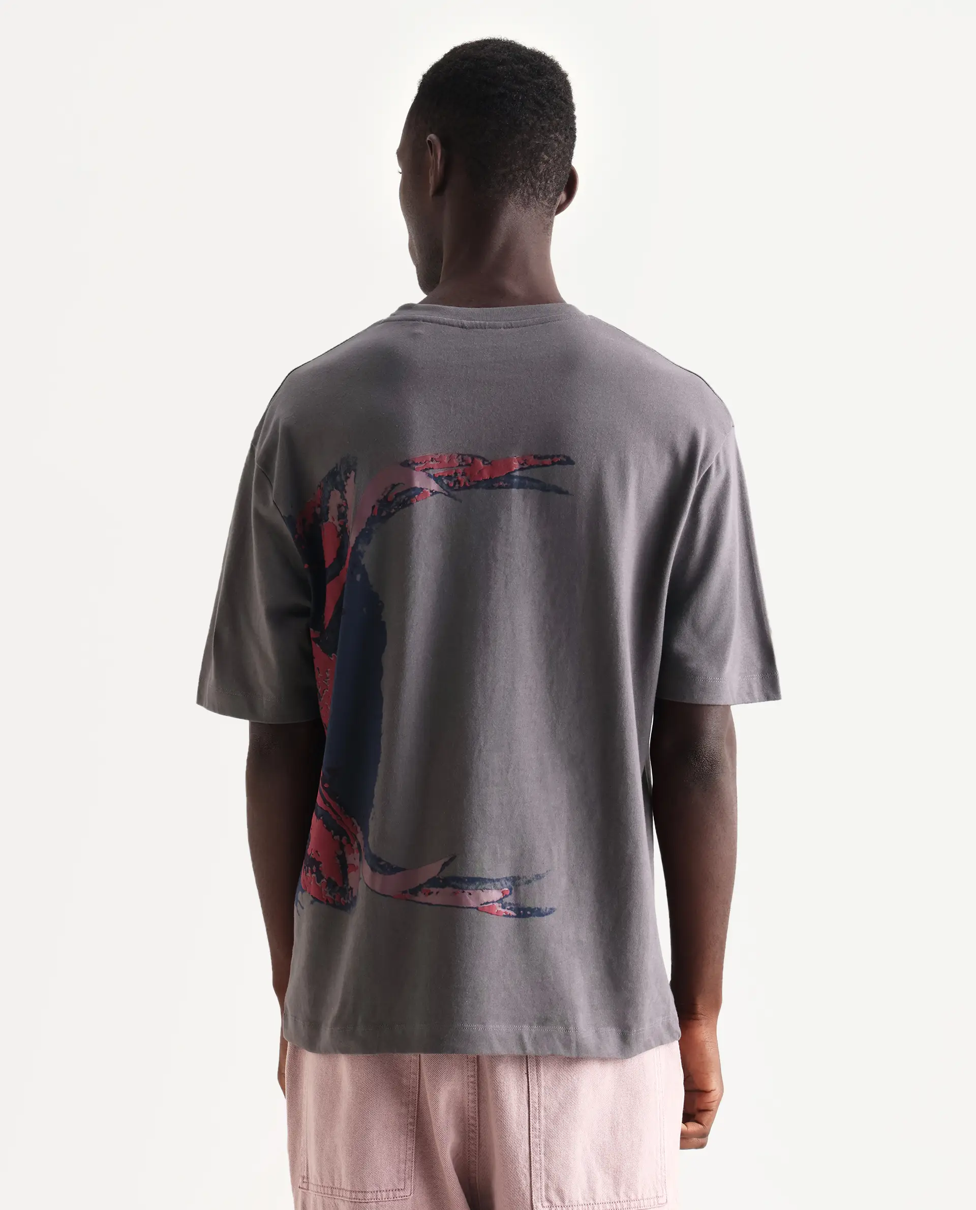 Rare Rabbit Men's Rigy Dark Grey Cotton Graphic Print Oversized Fit Half Sleeve Crew Neck T-Shirt - Image 7