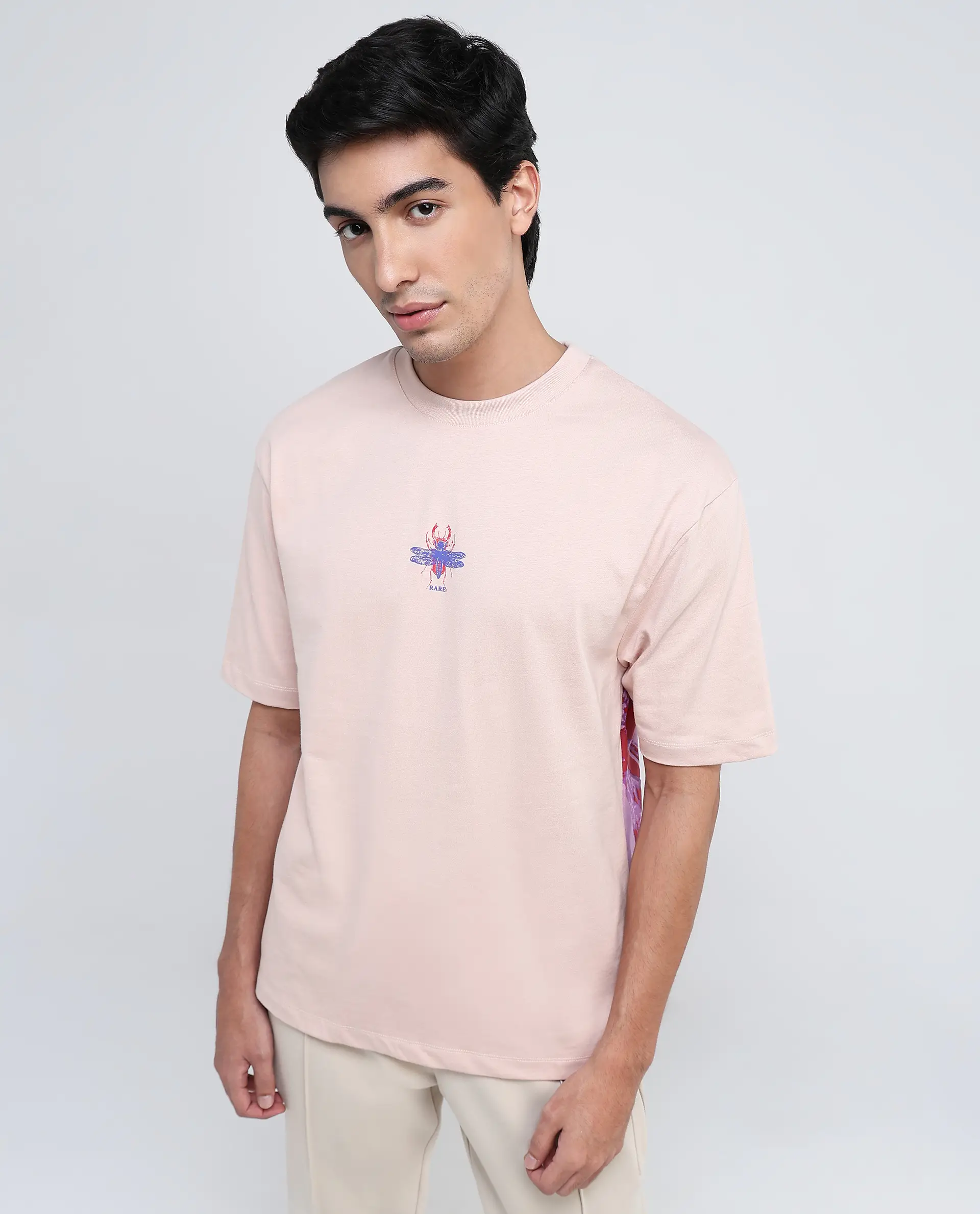 Rare Rabbit Men's Rigy Pastel Pink Cotton Graphic Print Oversized Fit Half Sleeve Crew Neck T-Shirt - Image 5
