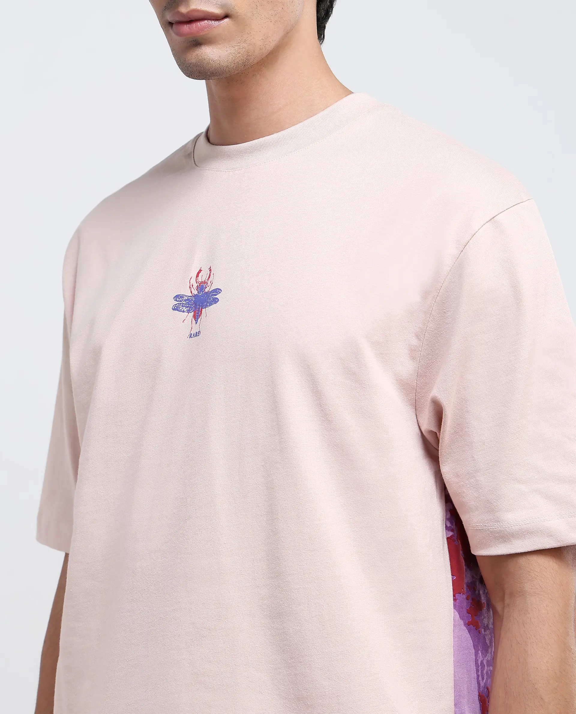 Rare Rabbit Men's Rigy Pastel Pink Cotton Graphic Print Oversized Fit Half Sleeve Crew Neck T-Shirt - Image 7