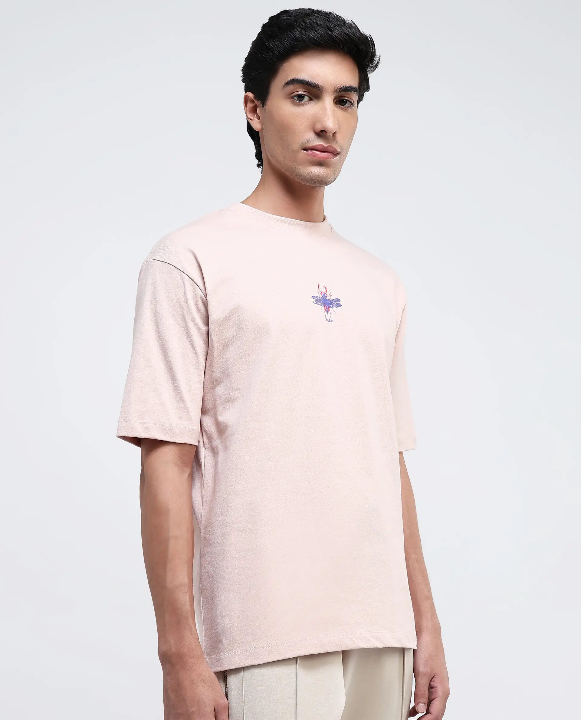 Rare Rabbit Men's Rigy Pastel Pink Cotton Graphic Print Oversized Fit Half Sleeve Crew Neck T-Shirt - Image 8