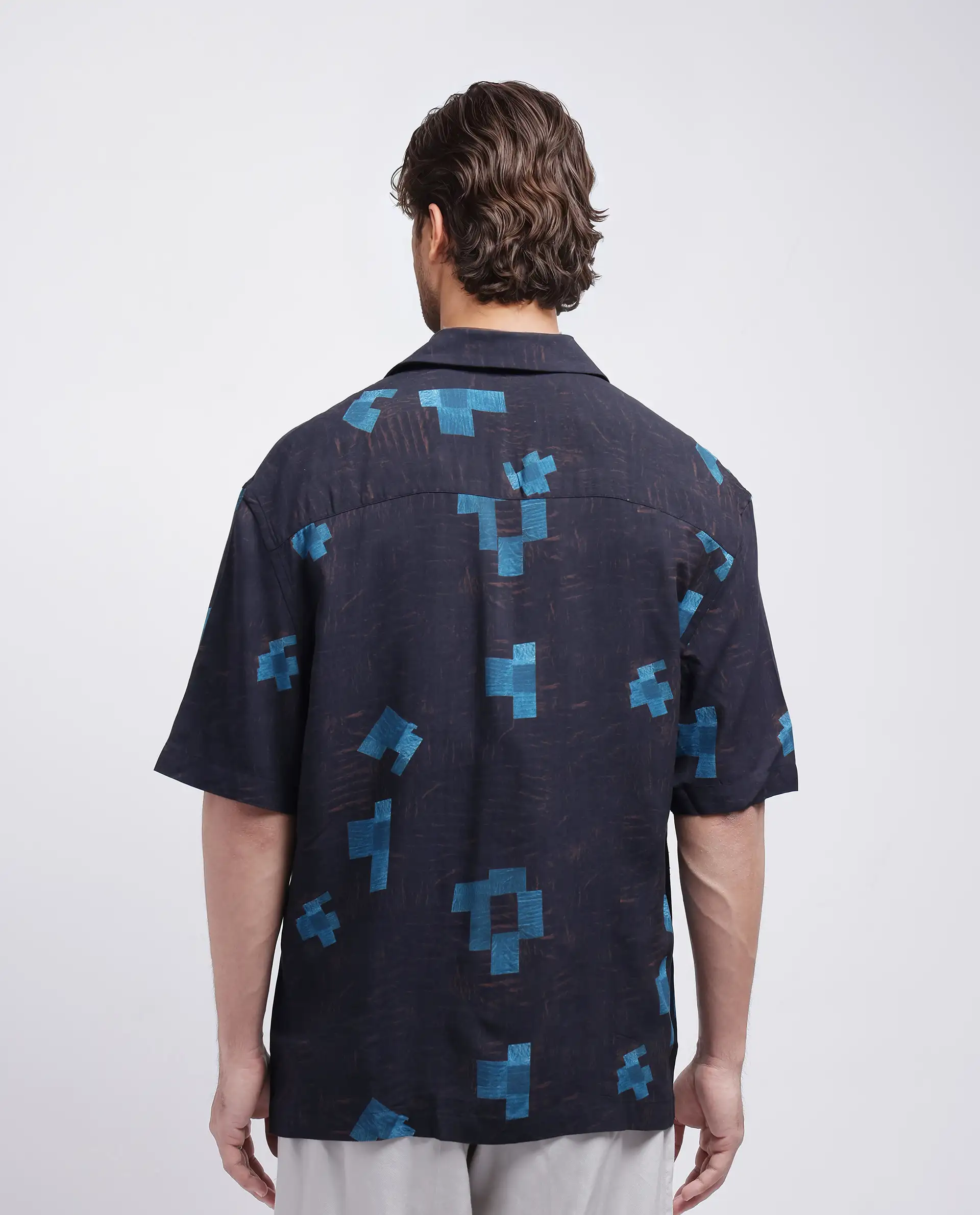 Rare Rabbit Men's Riko Dark Brown Viscose Abstract Print Oversized Fit Half Sleeve Cuban Collar Shirt - Image 5